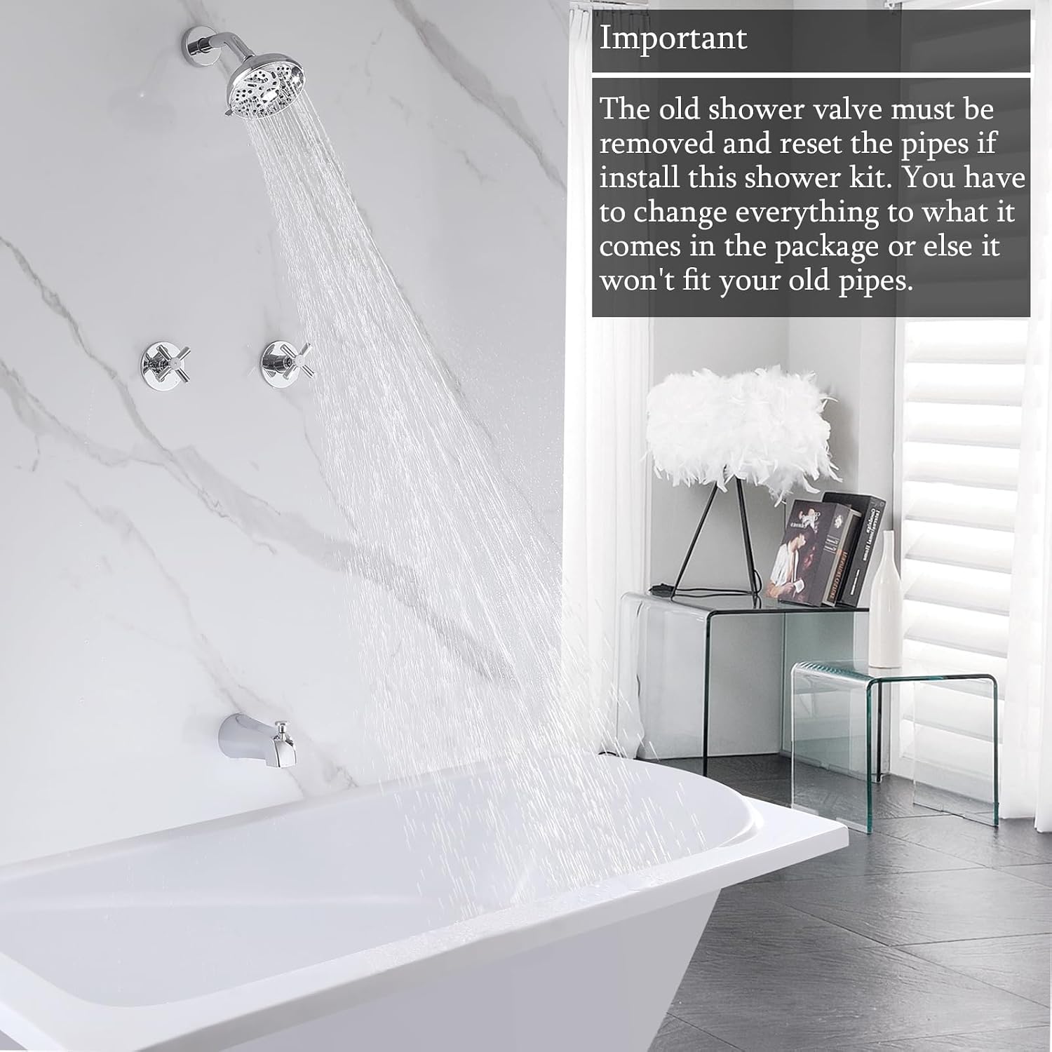 2 Handles Shower Faucet Set with Tub Spout,Bath Tub Shower Faucet Combo Set,2 Knobs Complete Tub and Shower Trim Kit with Valve,Wall Mounted,Chrome
