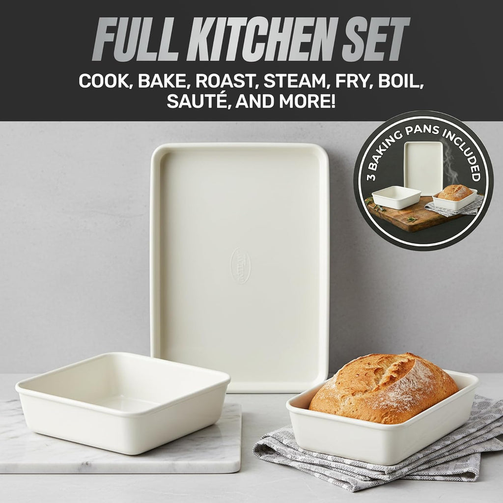 GOTHAM STEEL 20 Pc Ceramic Cookware Set Nonstick, Ceramic Pots and Pans Set Non Stick for Kitchen with Bakeware, Cooking Utensils & Steamer, Non Toxic PFOA PFOS Free, Oven & Dishwasher Safe