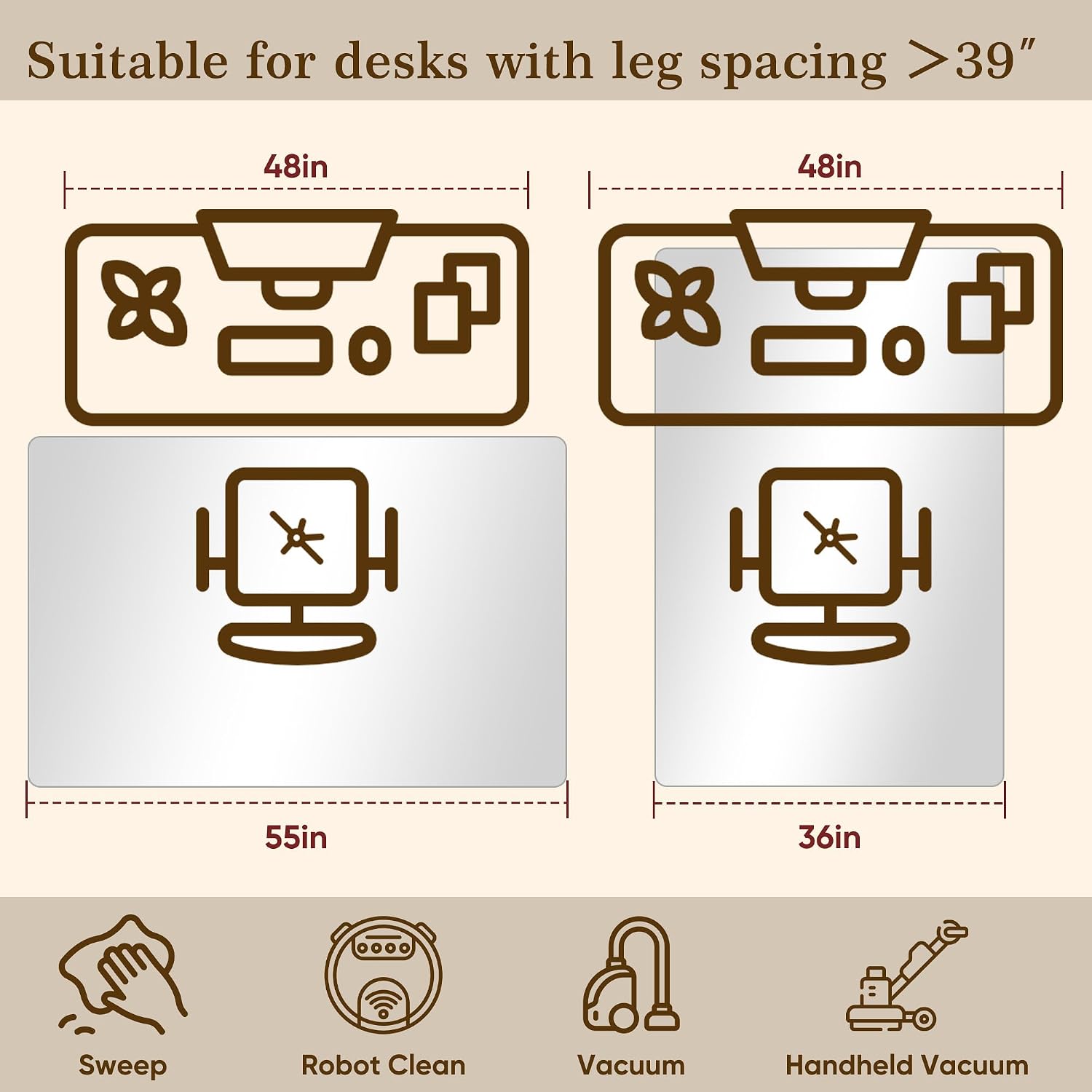 Tempered Glass Chair Mat for Hardwood Floor & Low Pile Carpet, 36' x 55' Heavy Duty Office Chair Mat with Non-Slip Pads, Scratch Resistant Floor Protector for Home Office