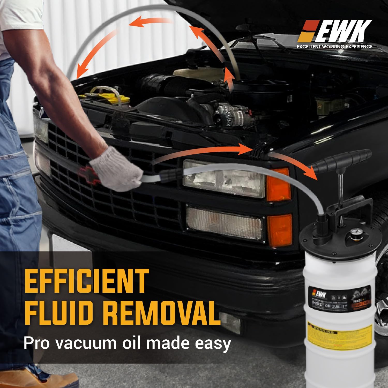 EWK 8L Heavy Duty Manual Oil Extractor Change Pump, Fluid Extractor with Reinforced Tank, Oil Change Pump for Auto Car, Boat, Motorcycle