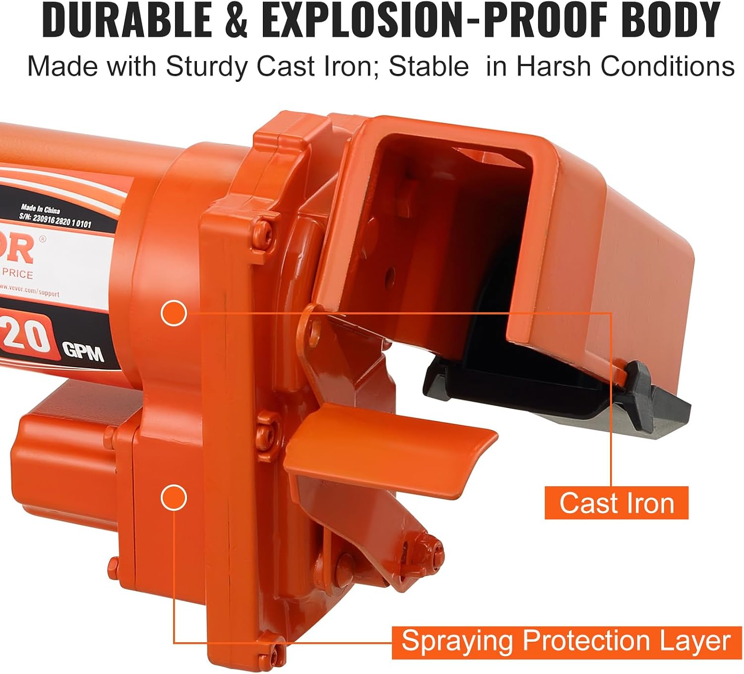 VEVOR Fuel Transfer Pump, 12V DC 20 GPM 1/4 HP, High Flow Cast Iron Gasoline Extractor Pump with Fuel Collection Box Design for Gasoline, Diesel, Kerosene, Ethanol & Methanol Blends, and Biodiesel