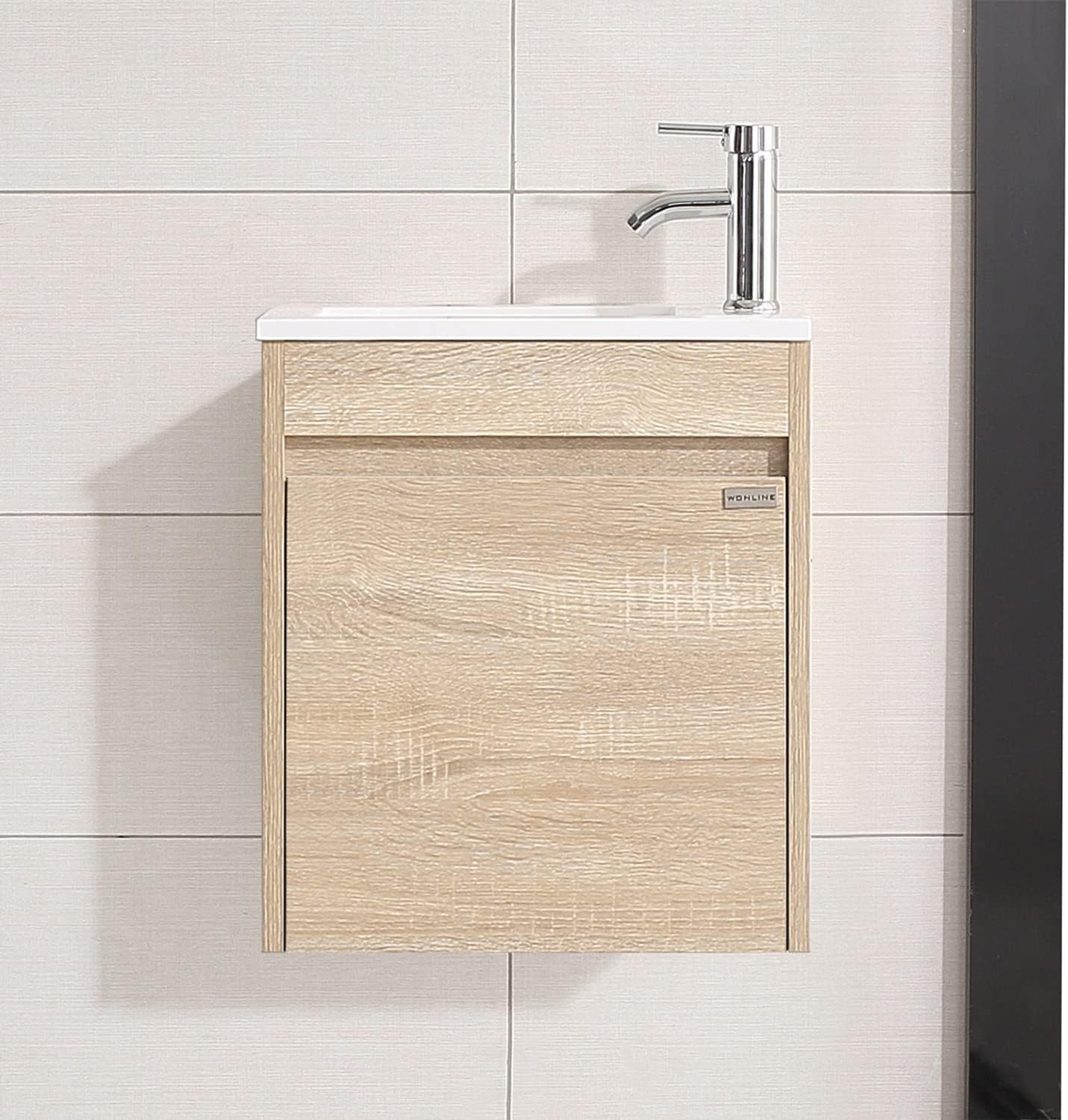 wonline 16' Single Sink Bathroom Vanity, Floating Modern Bathroom Vanity with Sink for Small Space