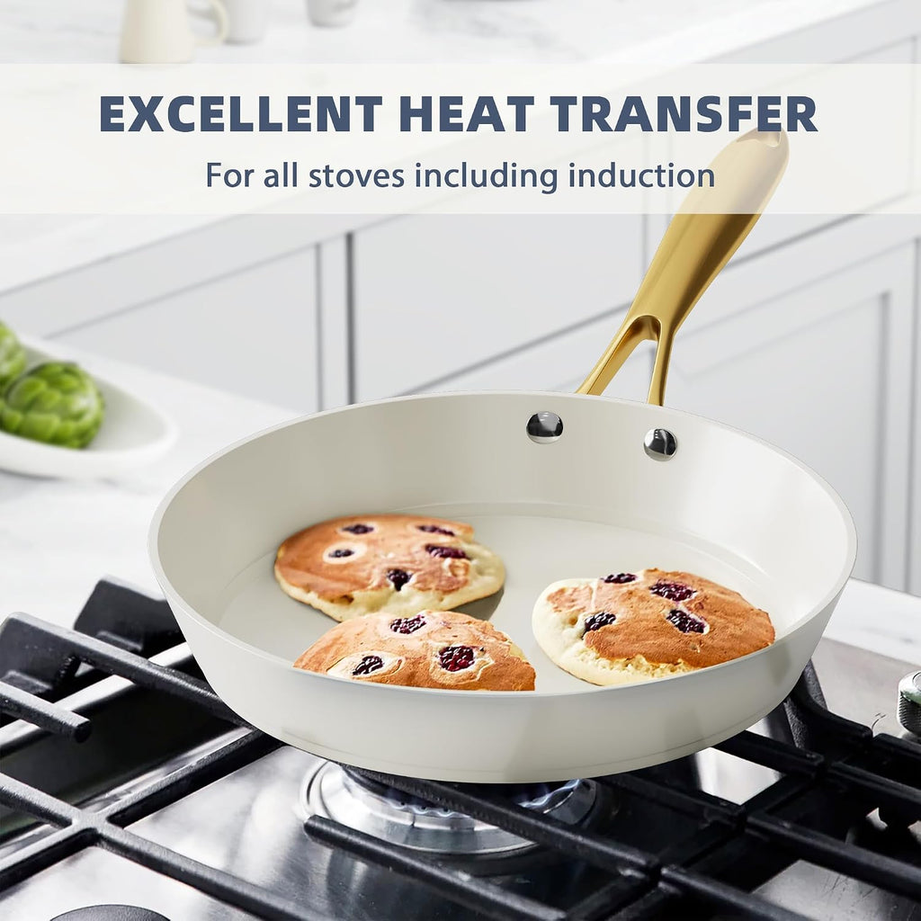 Pots and Pans Set Non Stick - VONIKI Ceramic Cookware Set with Cooking Utensils Set, Non Toxic Kitchen Cookware Sets Dutch Oven Pot with Lid Saucepan Set Sauté Pan Frying Pan Set for Cooking Gifts