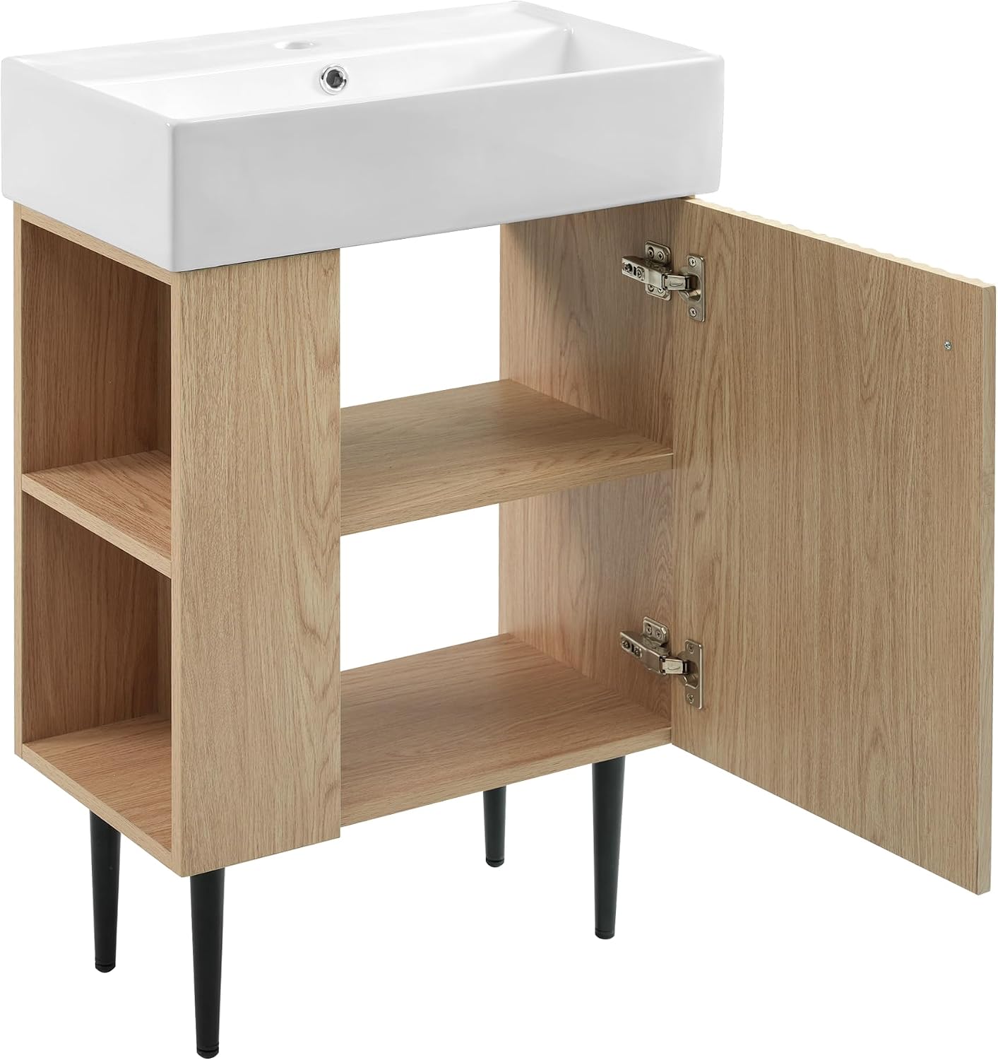 Merax 20 Inch Bathroom Vanity with Sink, Narrow Depth Bathroom Vanities,Wood Vanity Cabinet,Soft Closing Door,Freestanding Sink Cabinet W/Open Side Shelves, Oak