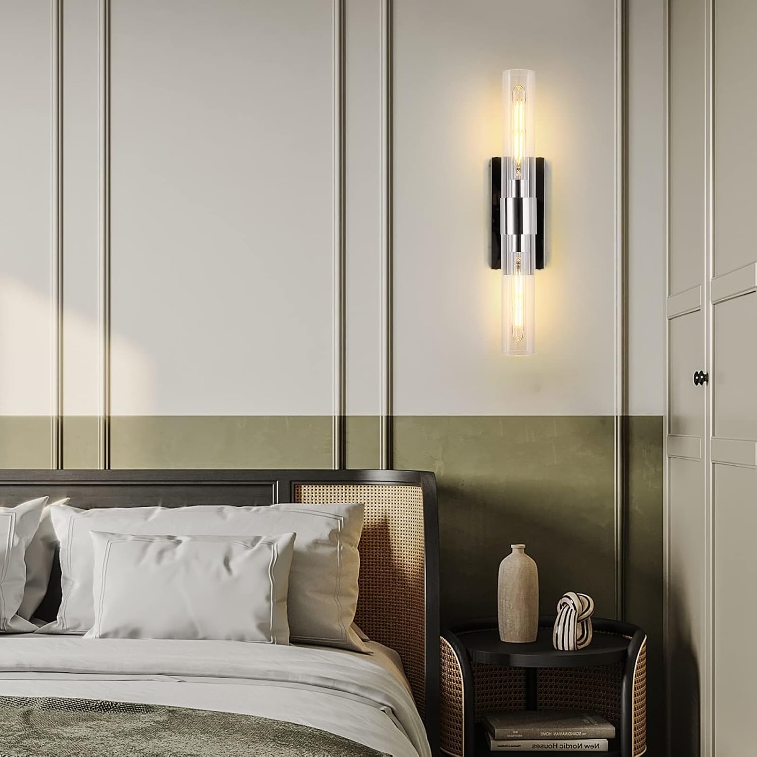 Bathroom Vanity Light Fixtures, Glass Tube Wall Sconces, Brushed Brass Base, Bathroom Wall Lights, Bedroom Bedside Wall Light, Wall Lamp For Dressing Table, Living Room, Hallway, Bulb Included