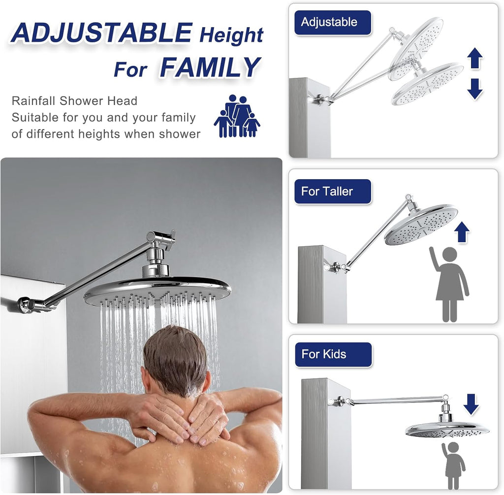 ROVATE Shower Panel Tower System with Shelf, Adjustable Shower Arm, Brushed Shower Tower with 6 Body Jets, Self-Cleaning Rainfall Showerhead & Handheld, Powerful Shower Column Stainless Steel