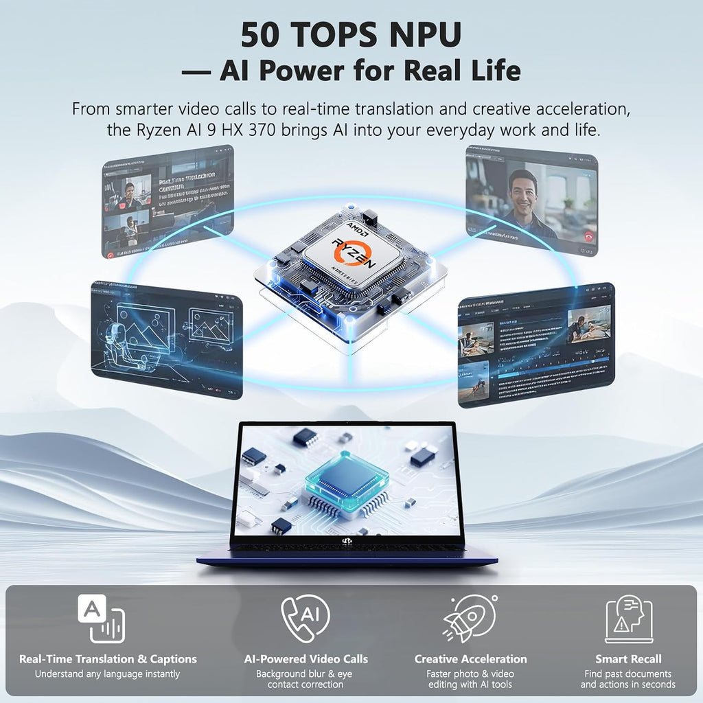 NIMO 17.3' AI Laptop, AMD Ryzen AI 9 HX 370(50 Tops NPU), Radeon 890M, 64GB DDR5 RAM 4TB SSD, 144Hz, PD 100W USB-C 4.0, Copilot+ PC AI Laptop with Wi-Fi 6E for Working Business Student