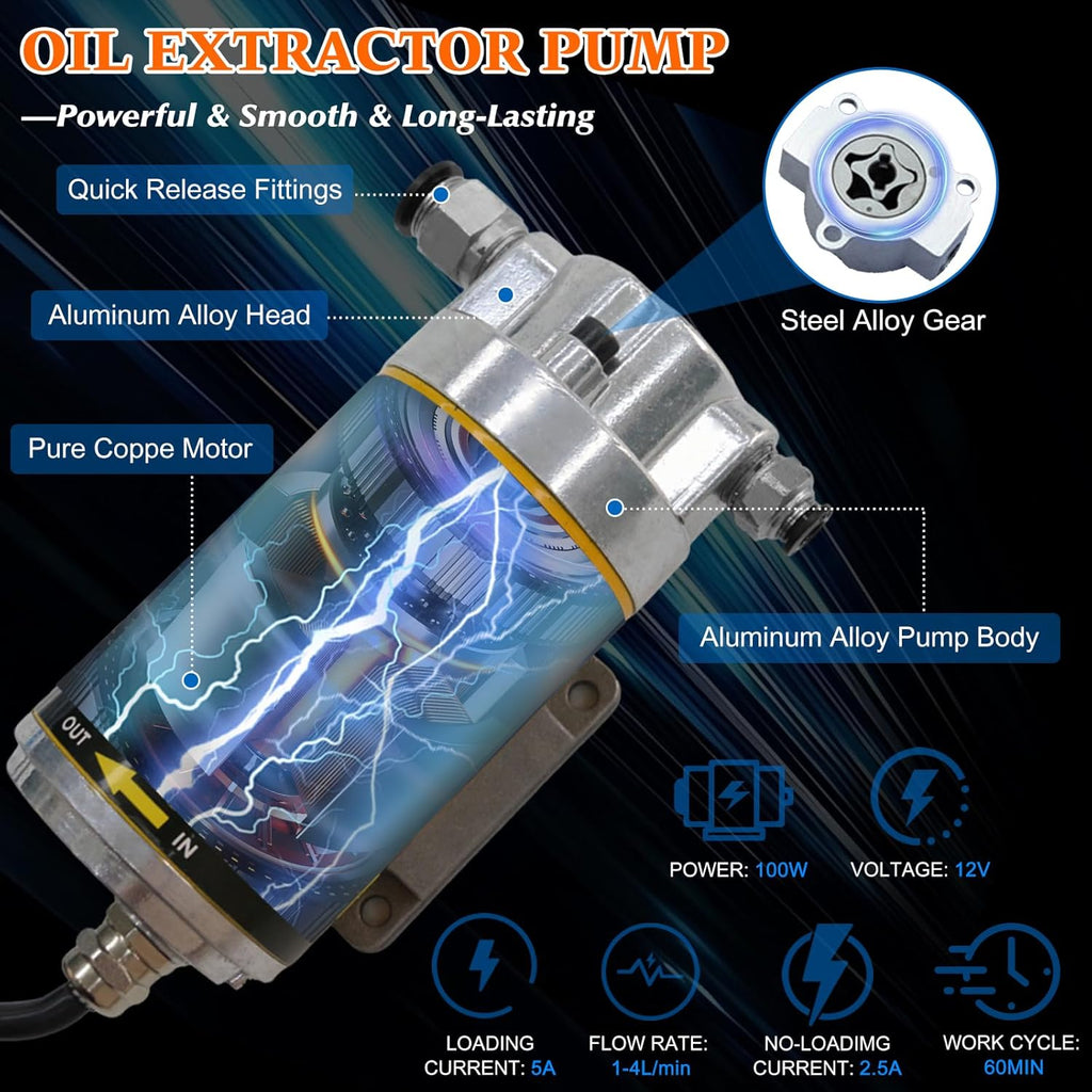 12V/24V 100W Portable Oil Extractor Pump Set, All-in-One Oil Transfer Pump with Yellow Battery Adapter Compatible with DEWALT 20V/18V Battery, Fluid Transfer for Home Business Farm Boat