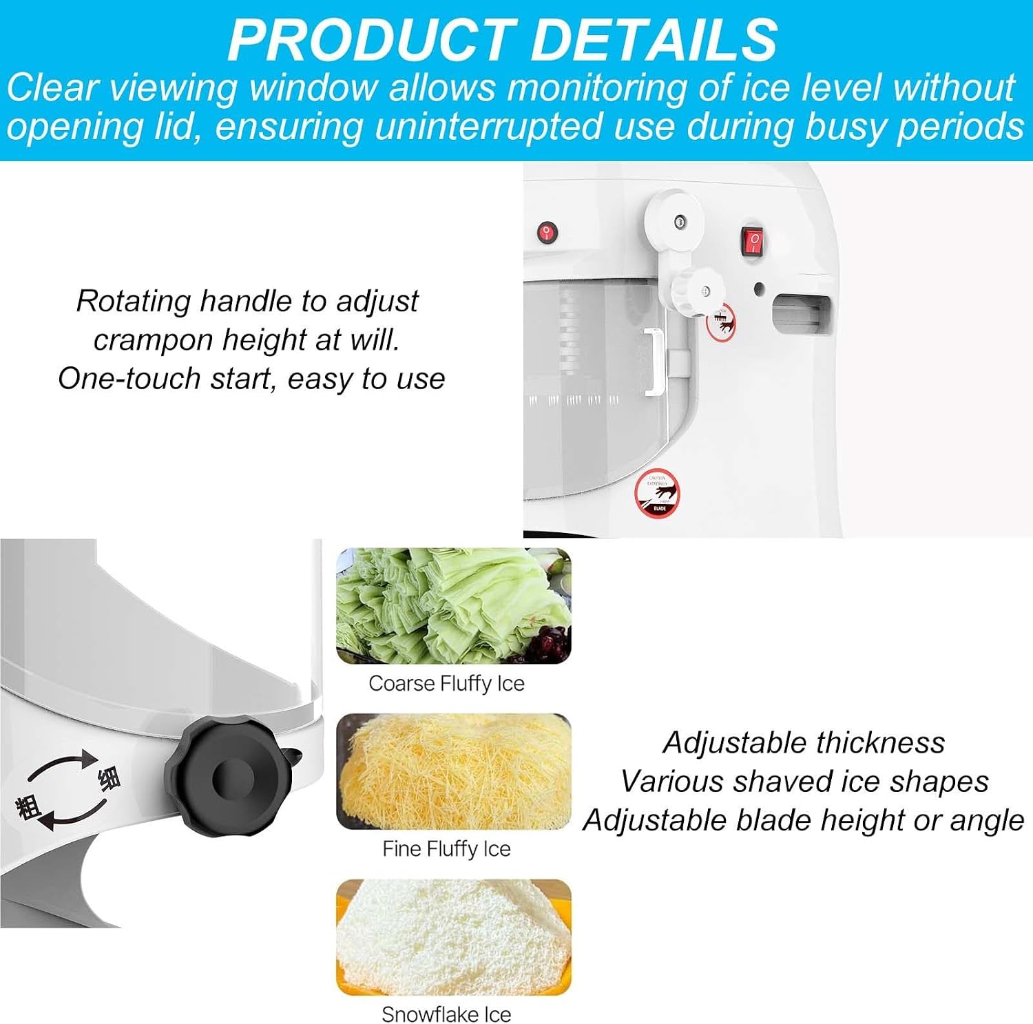 Large Capacity Ice Shaver Machine,Adjustable Thickness by Knobs,Automatic Snowflake Ice Maker,2400G Ice Bucket with Lid,White