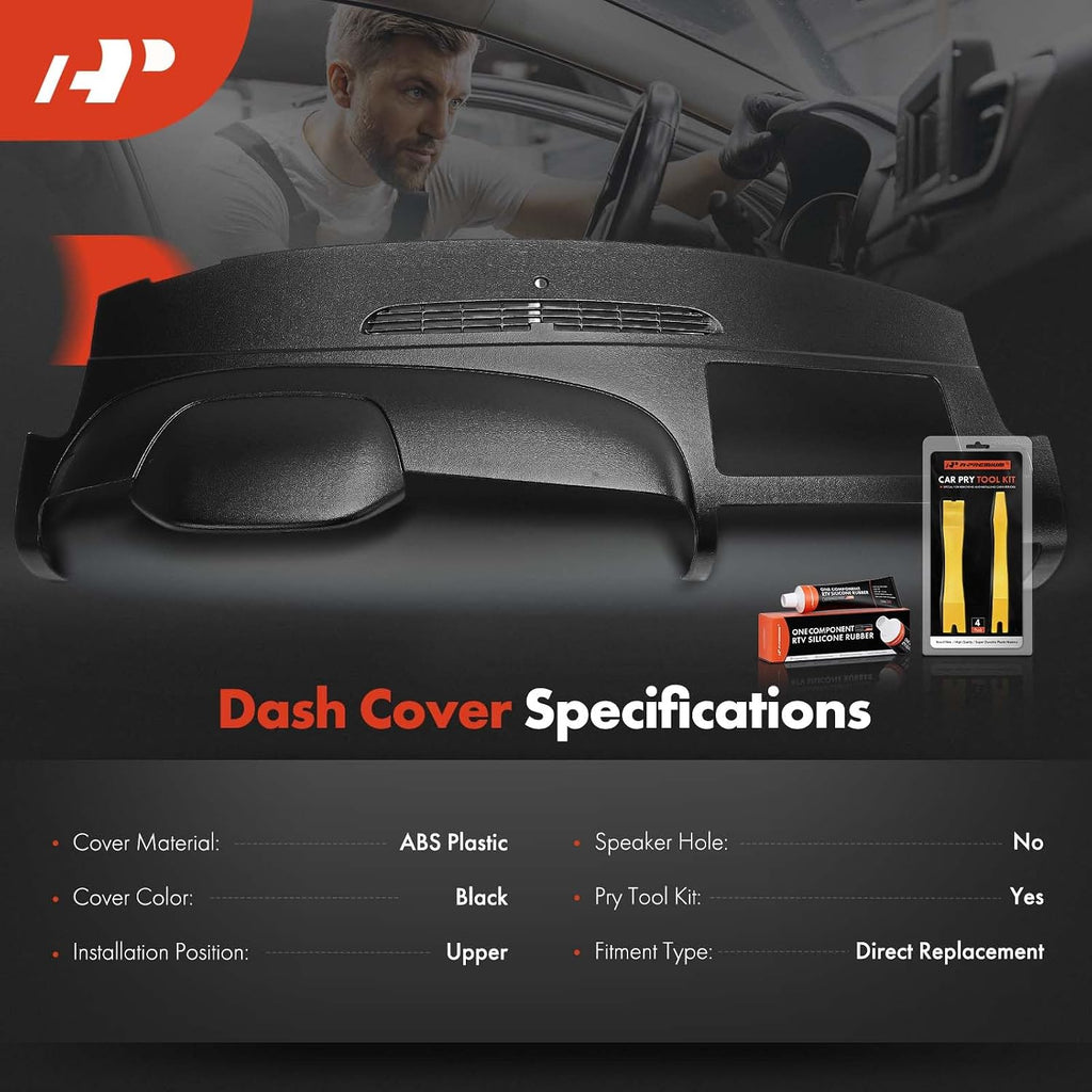 A-Premium Dash Cover Compatible with Chevrolet Silverado 1500, Silverado 2500 3500 HD & GMC Sierra 1500, Sierra 2500 3500 HD, 2007-2013, Black Dashboard Cover W/Glue, Car Pry Tool Kit