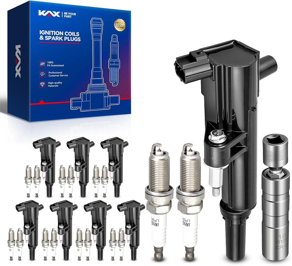 KAX 8Pcs Ignition Coils and 16Pcs Iridium Spark Plugs Kit w/Magnetic Socket Kit for Dodge Charger Challenger Durango Ram 1500 2500 3500, Replace#UF504 C1649 UF601, 4469