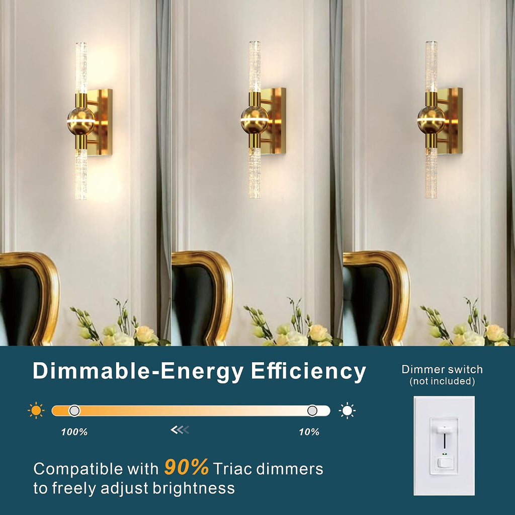Modern Brass Wall Sconce Indoor, LED Wall Light Fixtures Set of 2 | 13W Dimmable Brightness, 17.7' Bathroom Vanity Light, Bedroom Hallway Use, Hardwired Wall Mount Lighting, 3000K Warm White