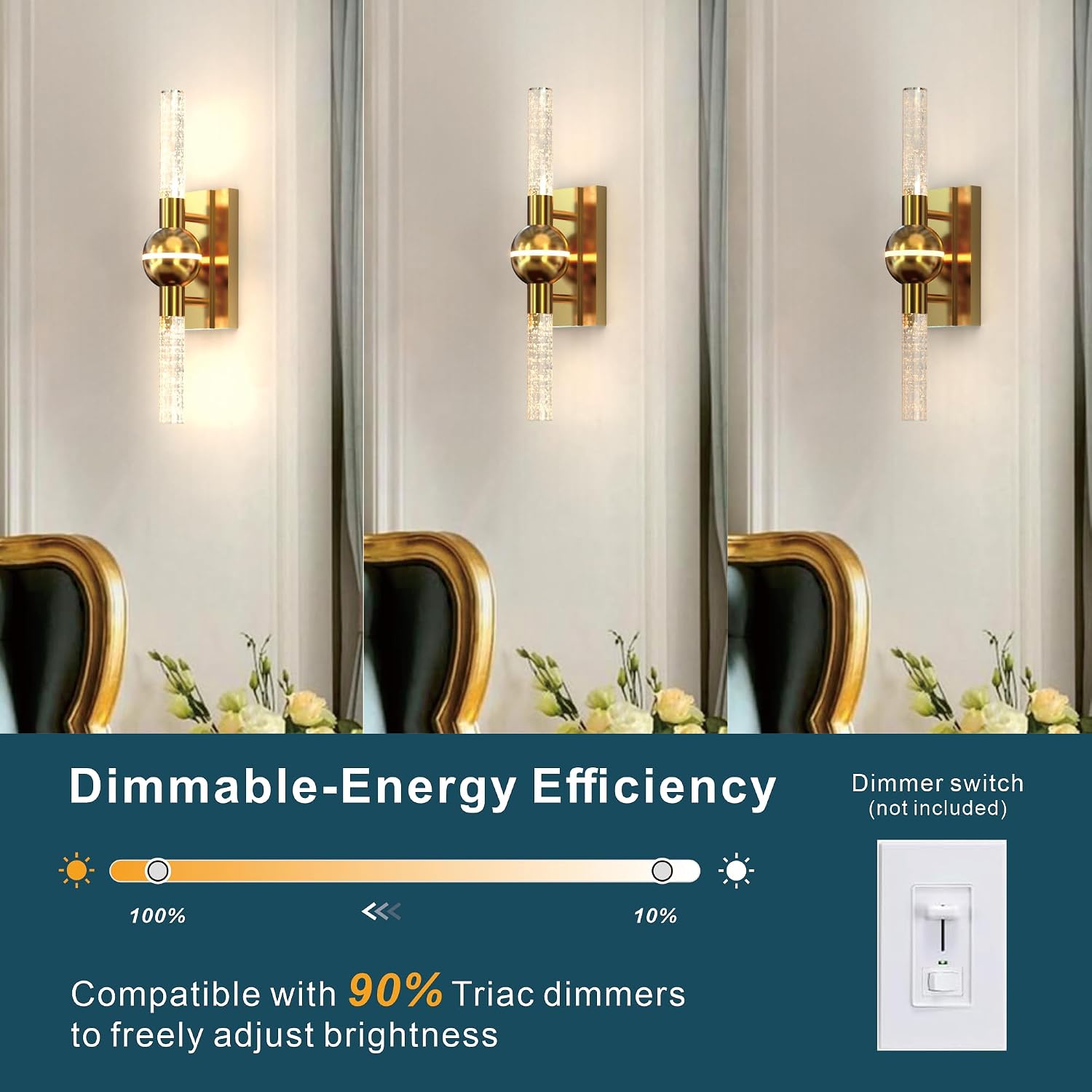 Modern Brass Wall Sconce Indoor, LED Wall Light Fixtures Set of 2 | 13W Dimmable Brightness, 17.7' Bathroom Vanity Light, Bedroom Hallway Use, Hardwired Wall Mount Lighting, 3000K Warm White