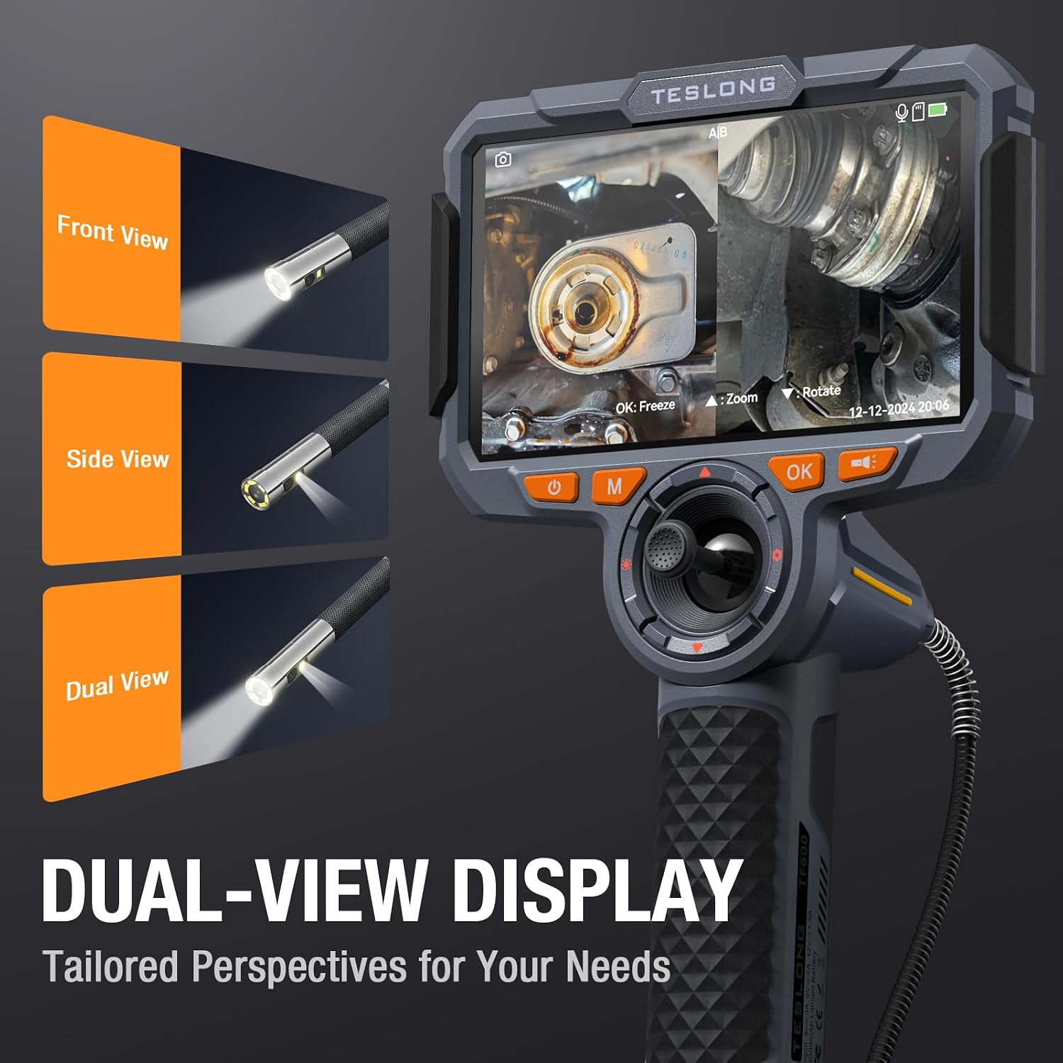Teslong 4-Way Articulating Borescope with Dual Lens Endoscope, 1080P HD Steerable Mechanic Inspection Camera with with LED Light, See in Wall Automotive Engine Scope(0.24inch-5FT)