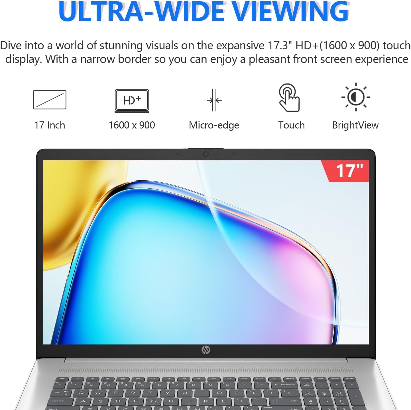 HP 17 Inch Touchscreen Laptop PC, 17.3' HD+ Touch Screen Business Laptop Computer, AMD Ryzen 5, Windows 11 Pro, Number Pad, Wi-Fi 6, 32GB RAM 1TB SSD