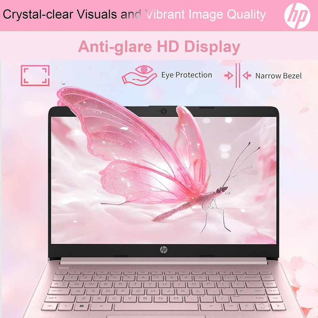 HP Ultralight 14 inch Laptop with Intel 4-Core Processor • with Microsoft 365 and Wireless Earbuds • 16GB RAM • 64GB SSD • HD Display • Pink • Windows 11