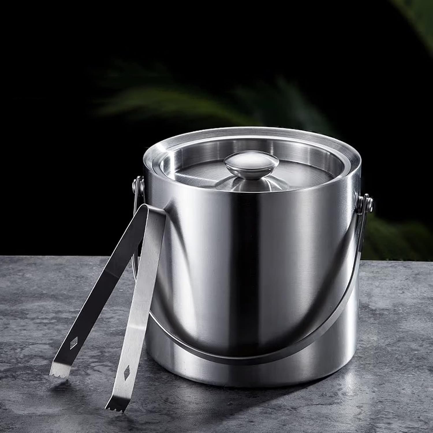 Stainless Steel Ice Bucket with Handle, Double-Walled Insulated Lid & Tongs, Thickened for Parties, Home, and Bars