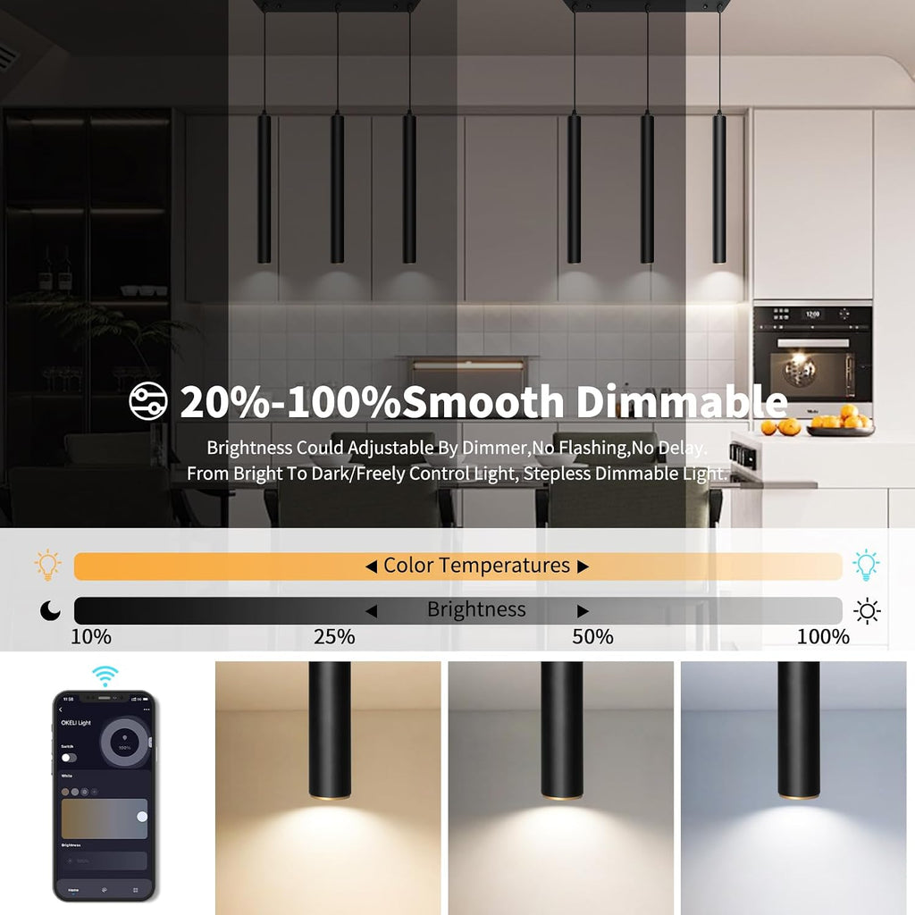 OKELI Modern Smart 3-Light Pendant Light Fixtures Square Pendant Lights Kitchen Island LED Minimalist Pendant Lighting Fixture for Kitchen,Dinning Room,Bedroom,Hallway,Bar