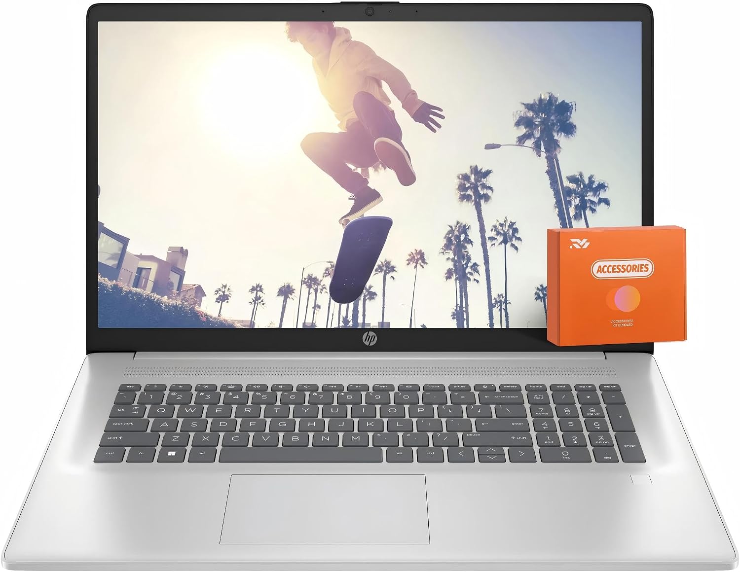 HP 17 inch Laptop, Office Pro Lifetime License, 17.3' Full HD IPS Display, AMD Ryzen 5 7430U, AMD Radeon Graphics, 32 GB RAM, 2 TB SSD, Wi-Fi 6, Copilot AI, Webcam, Windows 11 Pro, w/Accessories