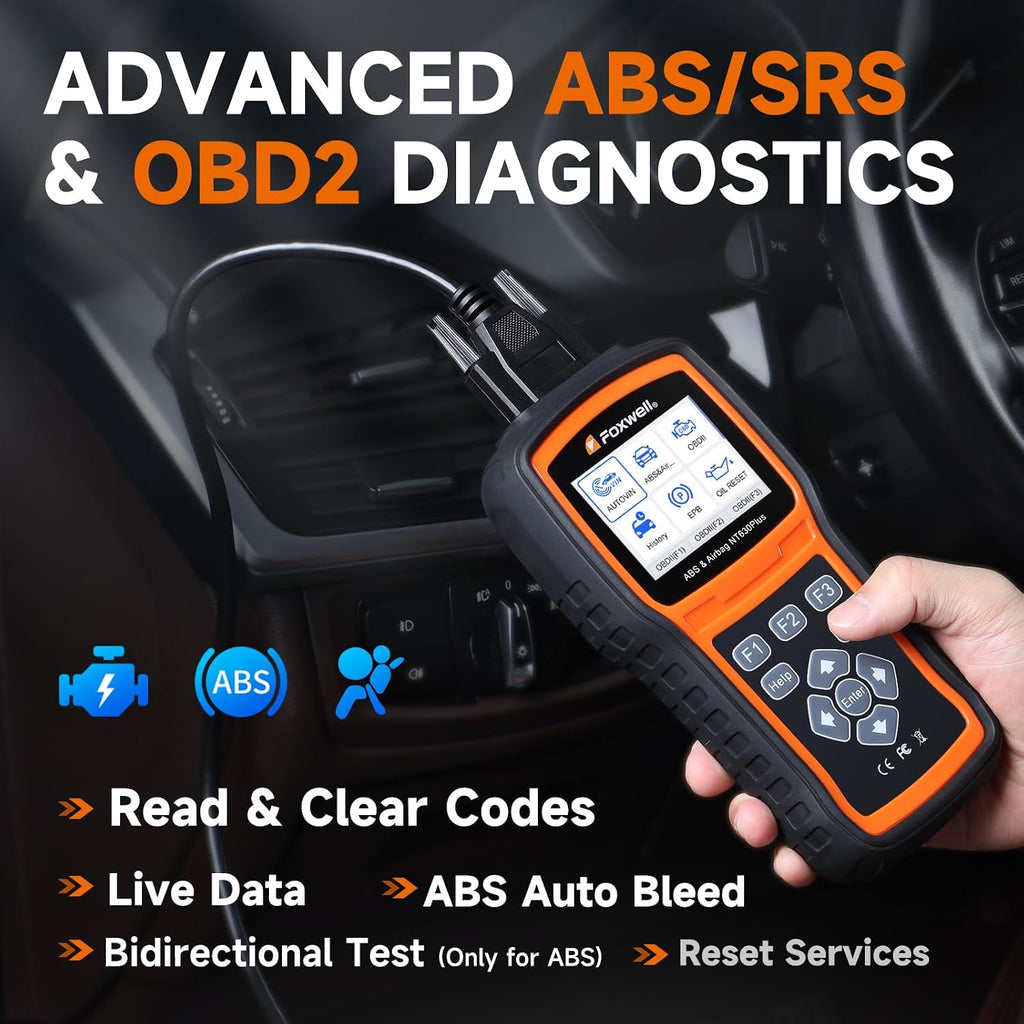 FOXWELL NT630 Plus OBD2 Scanner with ABS and SRS, Brake Code Reader with Auto Bleed, ABS Module Bidirectional Control, Oil EPB SAS Reset, Check Engine Light, Live Data, No Subscription Required