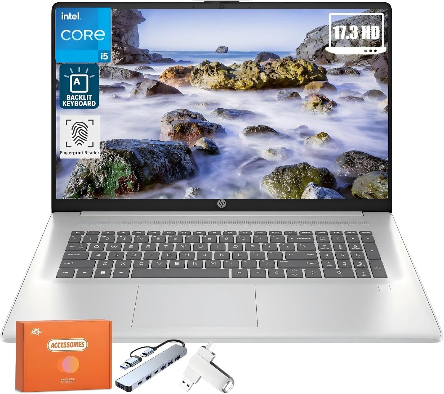 HP 17.3 Laptop for Business Students, Intel i5-1334U(Up to 4.6 GHz), 17.3' HD+ BrightView, 64 GB RAM, 1 TB SSD, Wi-Fi 6, Backlit Keyboard, Fingerprint Reader, Windows 11 Pro, w/Accessories