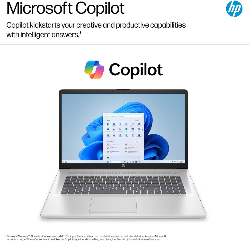 HP 17 Laptop for Business Student Computer - 17.3' HD+ Display, Intel 8-Core i3-N305, Numeric Keypad, Wi-Fi 6, Copilot, Windows 11 Pro, 32GB RAM, 1TB SSD