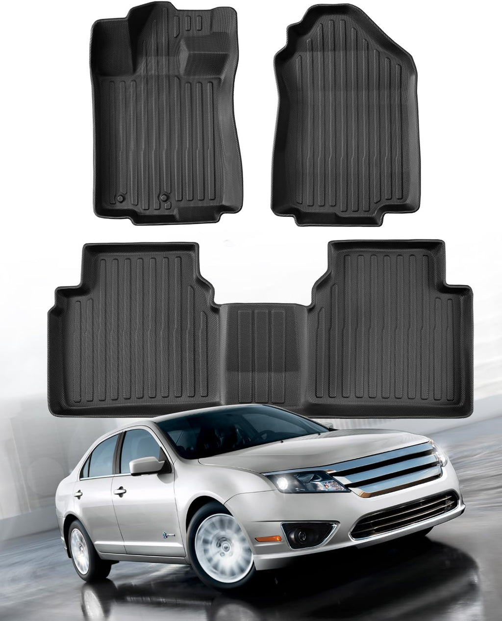 All Weather Floor Mats for Ford Fusion 2010 2011 2012, Custom Fit for Front 2nd Backseat Row Liners for Lincoln MKZ, TPE Heavy Duty Non-Slip Odorless Black Car Accessories for Mercury Milan 2010-2011