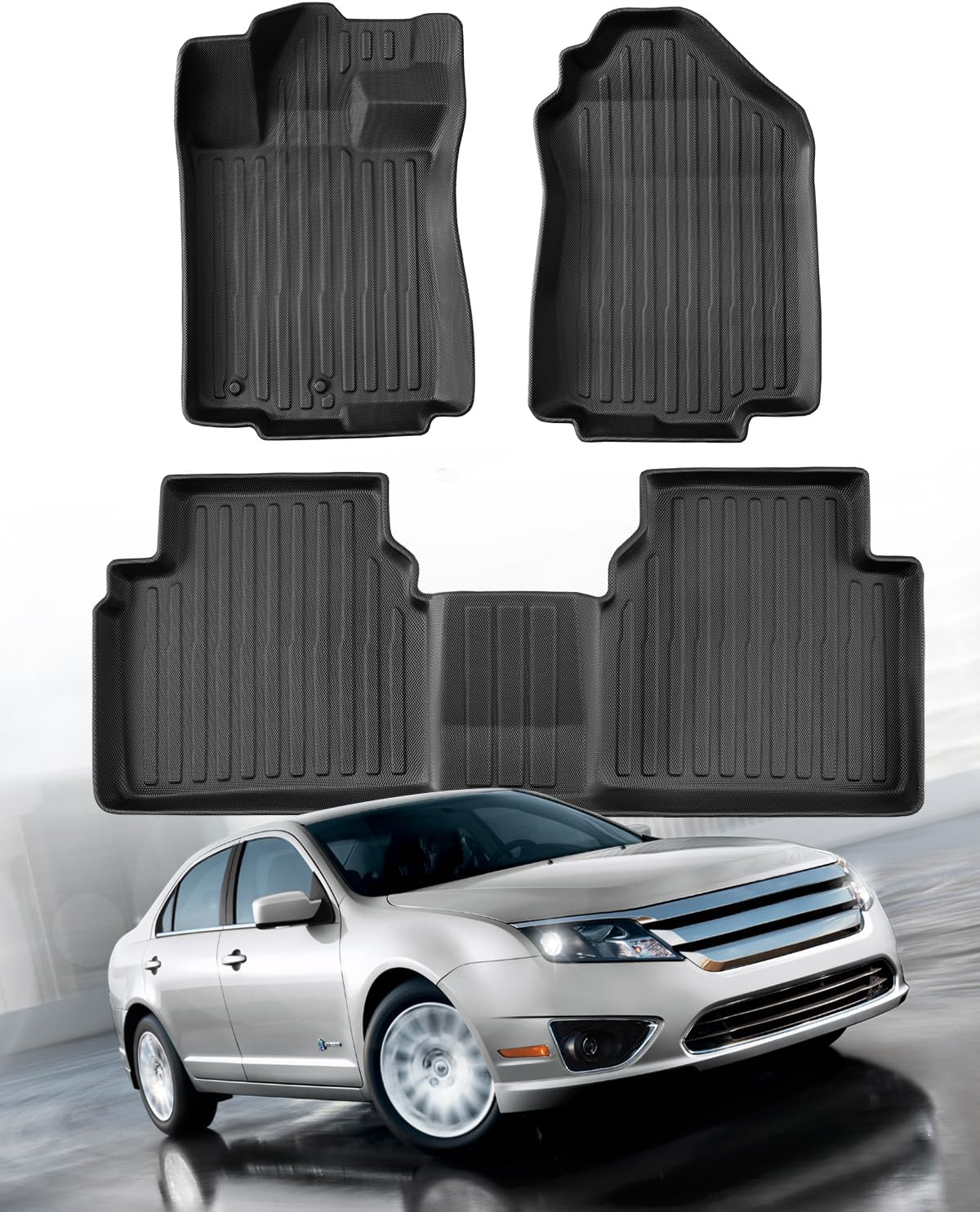 All Weather Floor Mats for Ford Fusion 2010 2011 2012, Custom Fit for Front 2nd Backseat Row Liners for Lincoln MKZ, TPE Heavy Duty Non-Slip Odorless Black Car Accessories for Mercury Milan 2010-2011