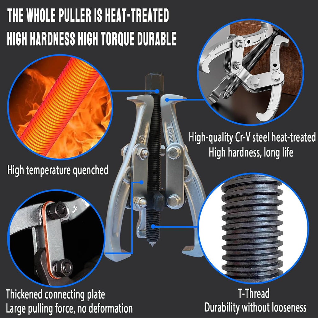 8 in 1 Gear Puller Set, 3' 4' 6' 8' Bearing Pulley Puller Kit, Cr-V Steel 2 Jaw & 3 Jaw Gear Puller with Reversible Jaws, 72Pcs Puller Set for Bearing Gear Pulley Flywheel Removal