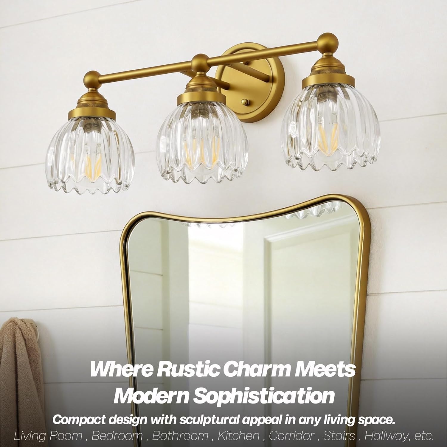 Vintage Triple Arm Tulip Glass Wall Sconce Lighting, 3-Lights Bathroom Vanity Light Fixture for Hallway Bedroom Living Room Bedside Nightstands Lights