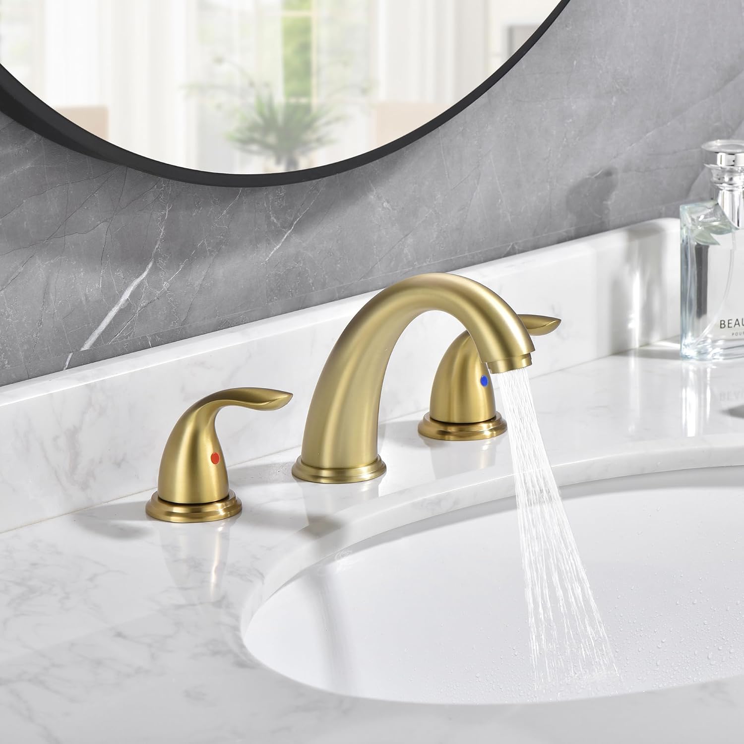 sumerain 8 Inch Widespread Bathroom Faucet 3 Hole 2 Handle Bath Faucet Brushed Gold