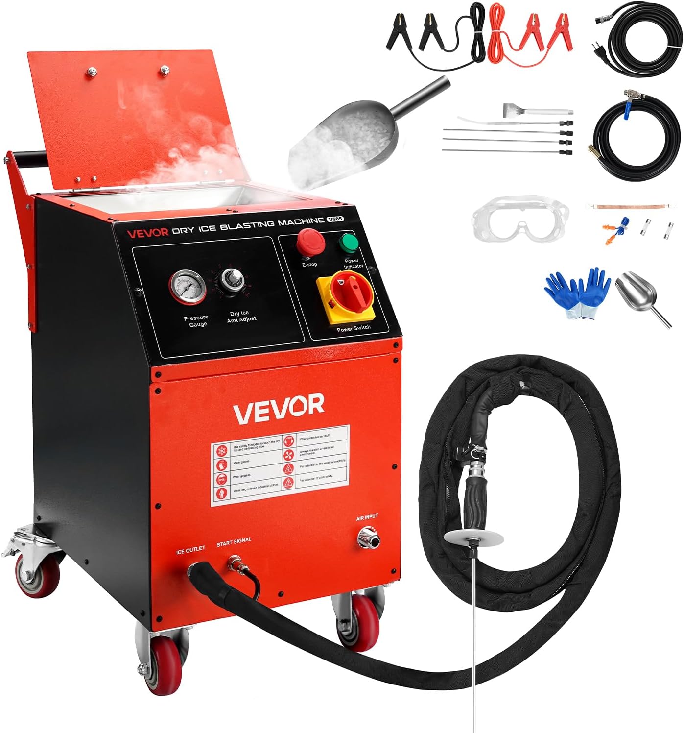 VEVOR Dry Ice Blasting Machine, 11LBS (5KG) Capacity Dry Ice Cleaning Machine with 4 Nozzles, Adjustable Pressure & Dry Ice Amount, Movable Blaster Cleaner for Automotive Ship Aviation Chemical, 120V