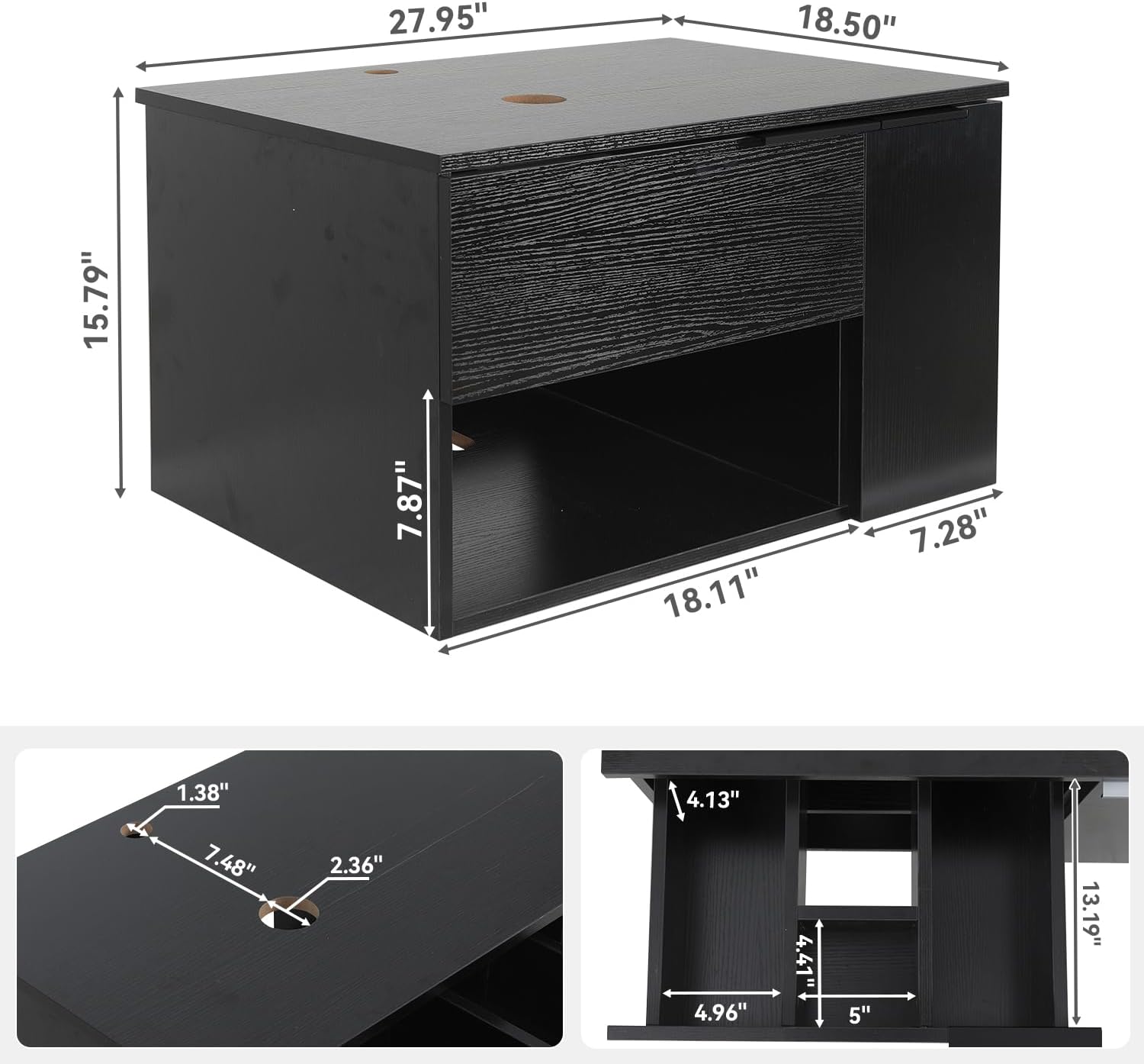 28 Inch Black Floating Bathroom Vanity with 1-Door and 1-Drawer, Modern Wall Mounted Cabinet with Black White Ceramic Vessel Sink Top