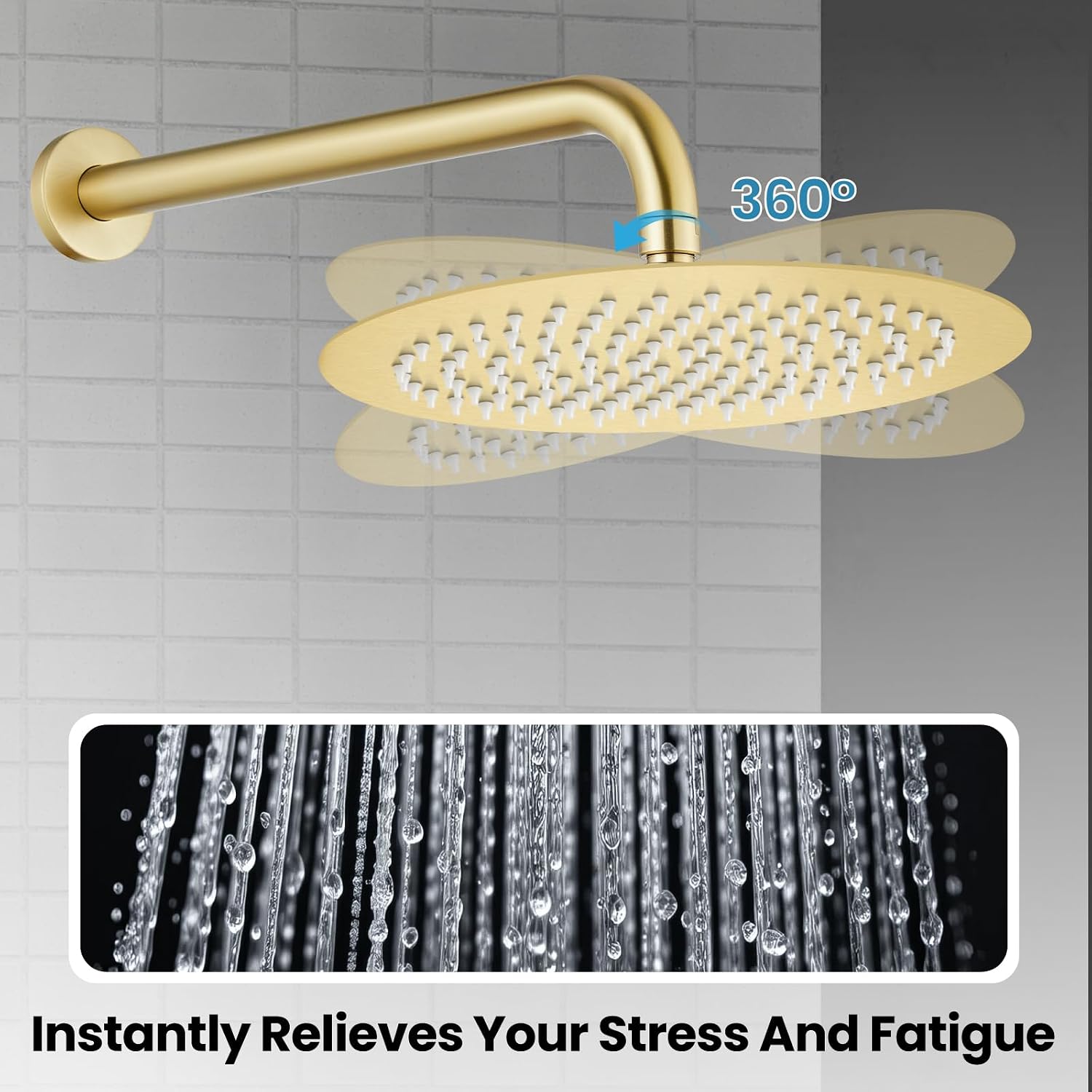 Airuida Shower Faucet Set, Bathtub Faucet Set with 10 Inch Rain Shower Head and Valve,2 Functions Tub Shower Faucet Set for Bathroom-Brushed Gold