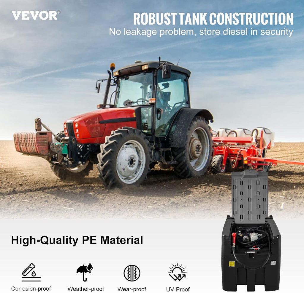 VEVOR Portable Diesel Tank, 116 Gallon, Black | 10 GPM Flow Rate, 12V Electric Transfer Pump, 13.1ft Rubber Hose, PE Transfer Tank