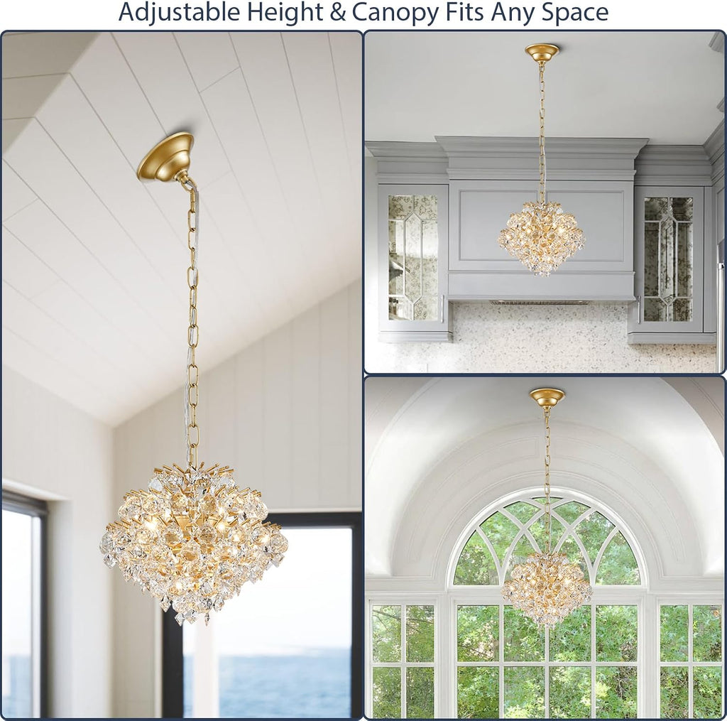 Bestier Gold Modern Pendant Chandelier Crystal Raindrop Lighting Ceiling Light Fixture Lamp for Dining Room Bathroom Bedroom Livingroom 4 G9 Bulbs Required D11 in x H12 in
