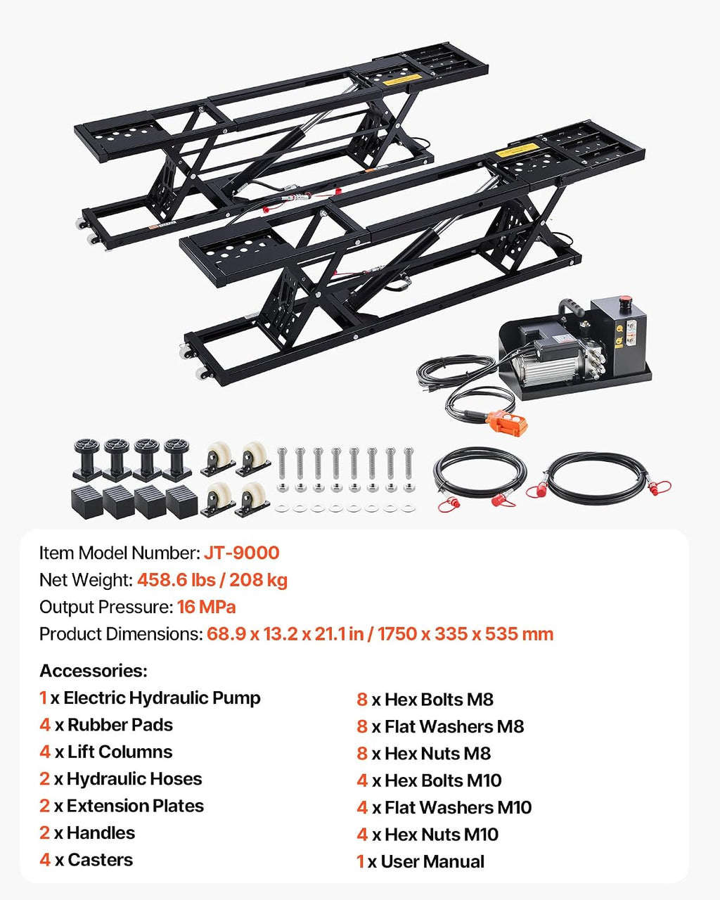 VEVOR Portable Car Lift, 9000 lbs Capacity, Heavy Duty Steel Truck Lift with 28' Max Height, 120V Power Unit, Wheels, 4 Rubber Pads & 4 Lifting Columns for Cars, SUVs, Trucks, Home Garage or Shop Use