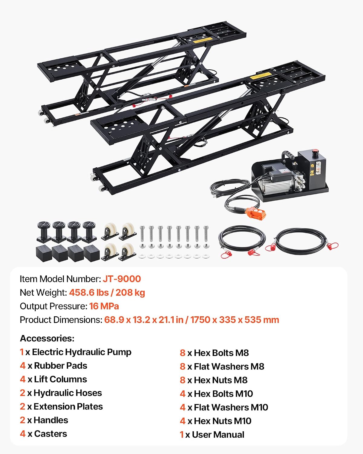 VEVOR Portable Car Lift, 9000 lbs Capacity, Heavy Duty Steel Truck Lift with 28' Max Height, 120V Power Unit, Wheels, 4 Rubber Pads & 4 Lifting Columns for Cars, SUVs, Trucks, Home Garage or Shop Use