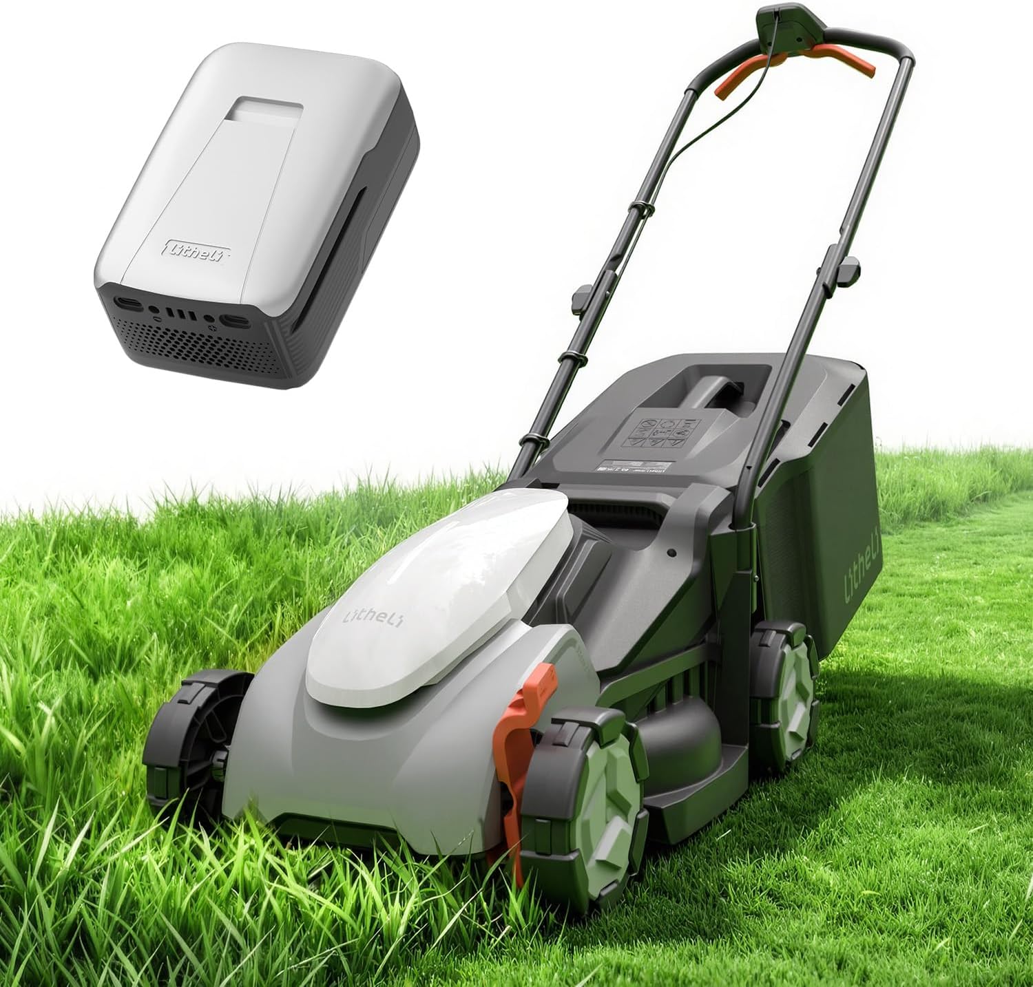 Litheli 14 Inch Cordless Lawn Mower, Brushless Battery Powered Push Mower with 5.0Ah Battery, 5-Position Height, 9-Gallon Bag, Lightweight Grass Cutter for Small to Mid-Sized Yards