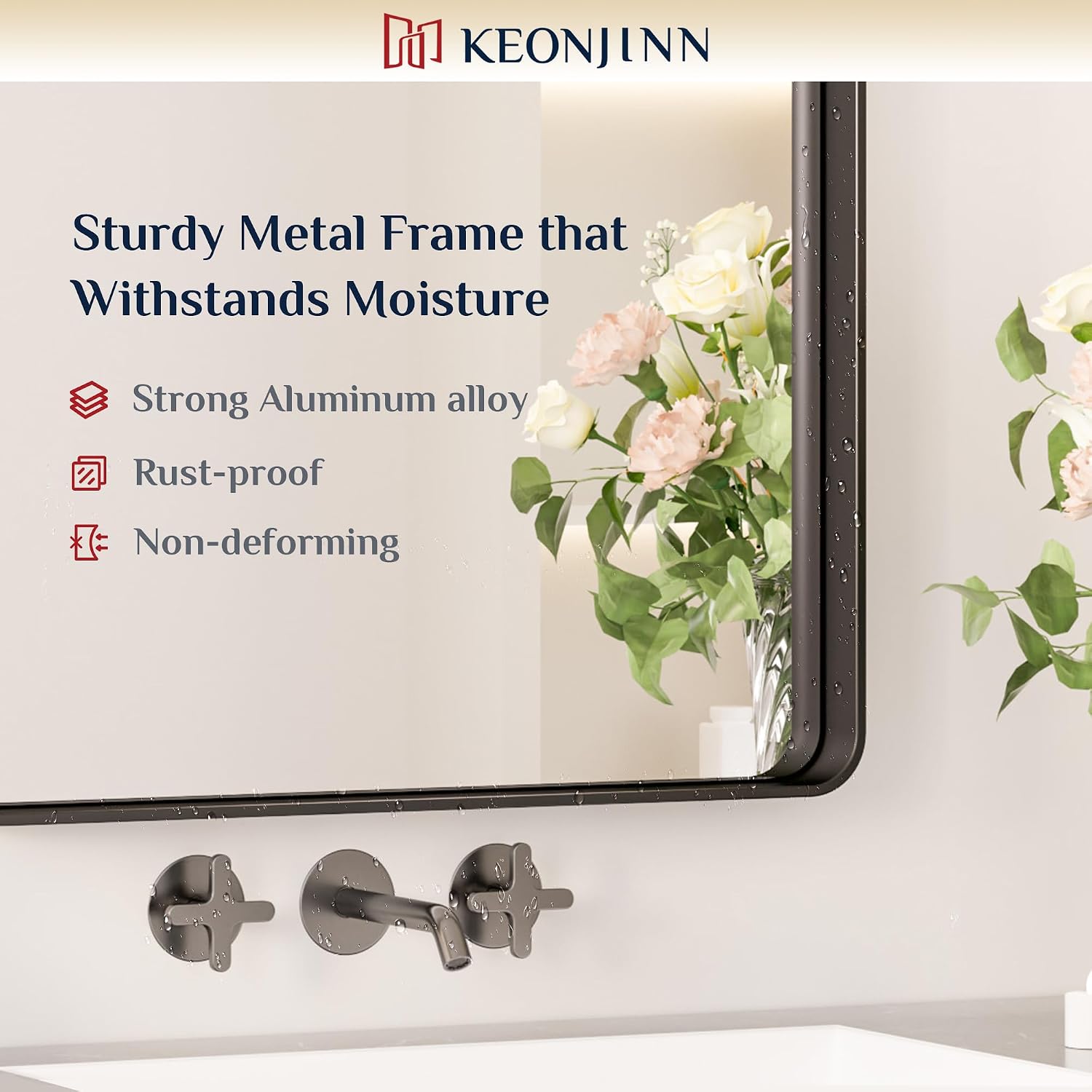 Keonjinn Black Bathroom Mirrors for Over Sink, 36 x 36 Inch Large Square Mirrors for Wall, Rounded Rectangle Matte Black Farmhouse Vanity Mirror, HD Tempered Glass Modern Mirror(Horizontal/Vertical)