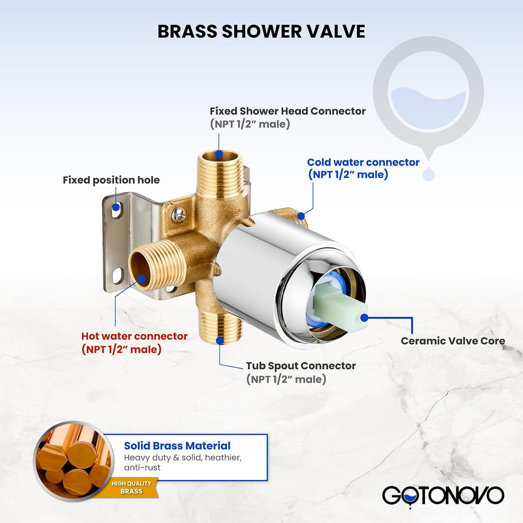 gotonovo Tub Shower Faucet Set Bathroom Shower Head Kit High Pressure Bathtub Shower Faucet 6 Modes ABS Handheld Spray Valve and Shower Trim Kit Shower Head and Handle Set Polished Chrome
