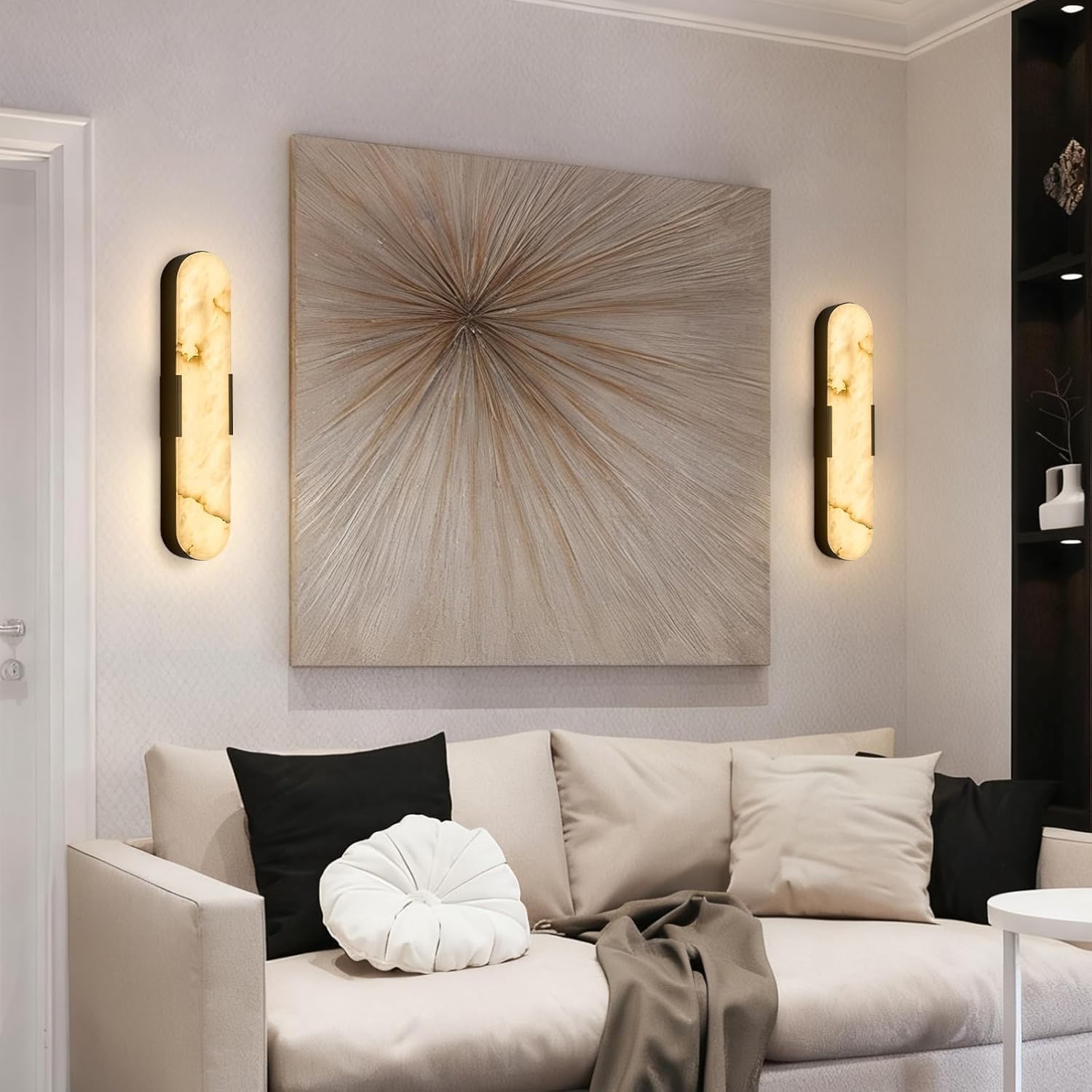 Alabaster wall Sconce 19.7in Dimming Black 4 Pcs | 3cct Spanish Alabaster Suitable For Bedrooms Wall Murals And Headboards