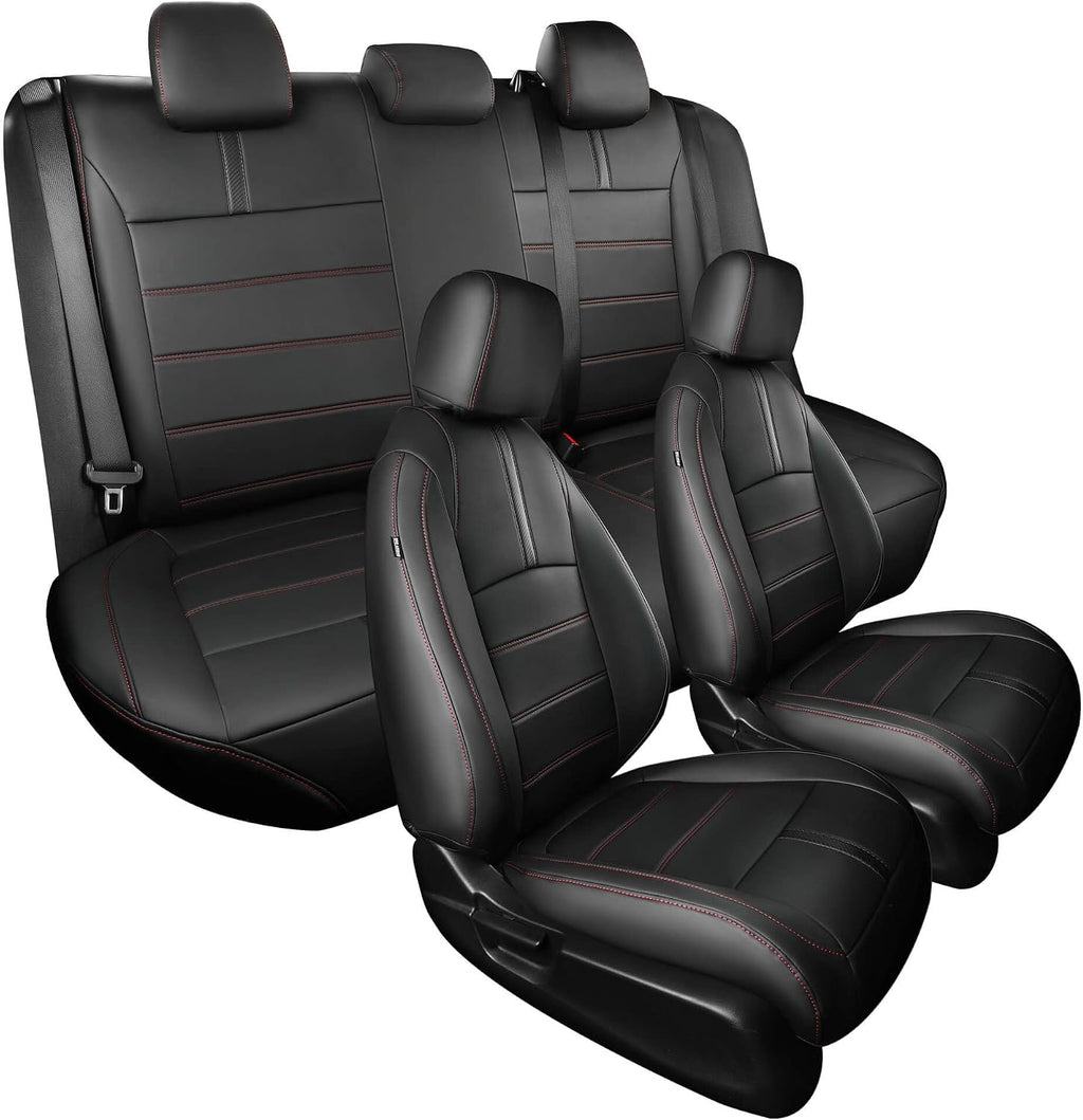 Seat Covers for Honda Civic Sedan LX 2016 2017 2018 2019 2020 2021, Faux Leather Car Seats Cover Full Set Waterproof, Black Red Line (Solid Rear Seatback - No Rear Armrest)