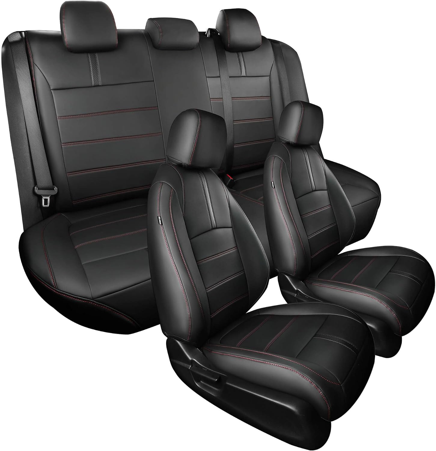 Seat Covers for Honda Civic Sedan LX 2016 2017 2018 2019 2020 2021, Faux Leather Car Seats Cover Full Set Waterproof, Black Red Line (Solid Rear Seatback - No Rear Armrest)