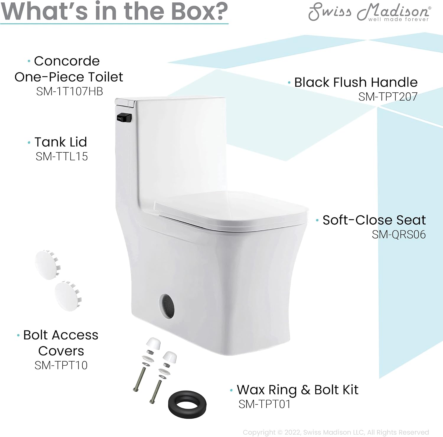 Concorde One-Piece 12' Rough-in 1.28 GPF Left-Hand Flush Square Toilet in Glossy White with Black Hardware