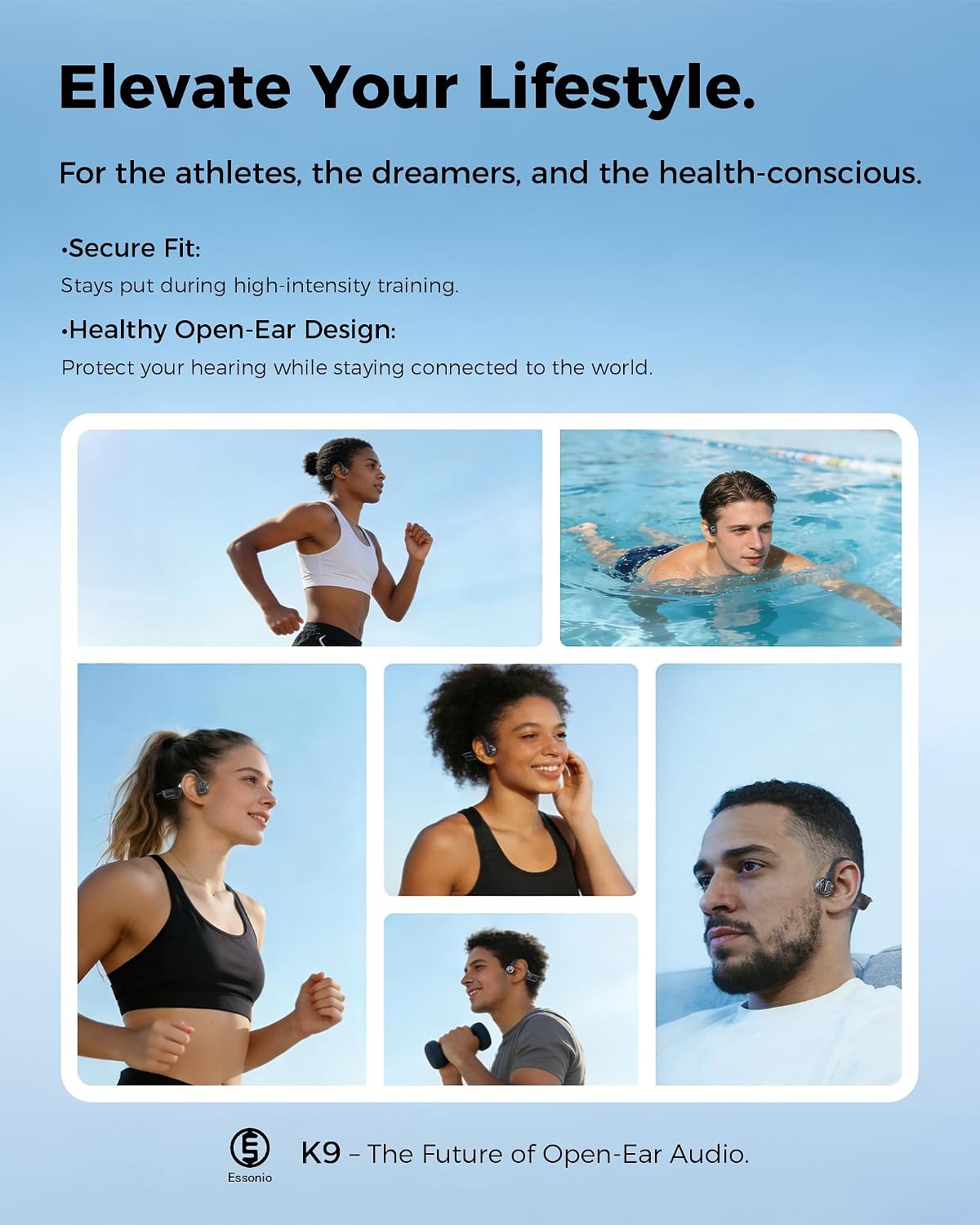 K9 Pro 3-in-1 Bone Conduction Headphones, Open Ear Bluetooth Sports Headset with Detachable Ear Tips, Waterproof MP3 Headphones with AI Voice Control, Noise Cancelling Mic for Swimming Running Gym