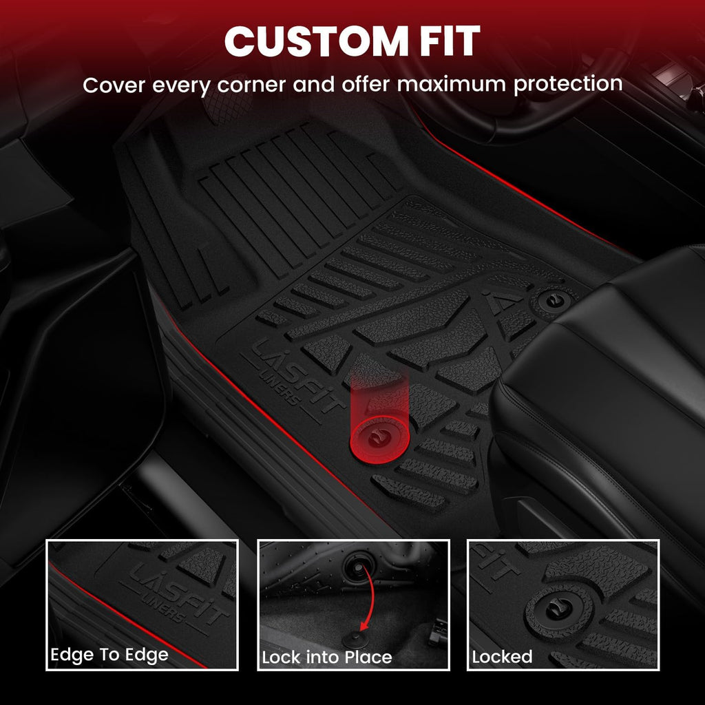 LASFIT Floor Mats 2019-2025 2026 for Ram 2500/3500 Crew Cab Bench Seat, Not for Bucket Seat or Model with PTO KIT or 4X4 Shifter, All Weather TPE Custom Fit Car Mats Floor Liners 1st & 2nd Row, Black