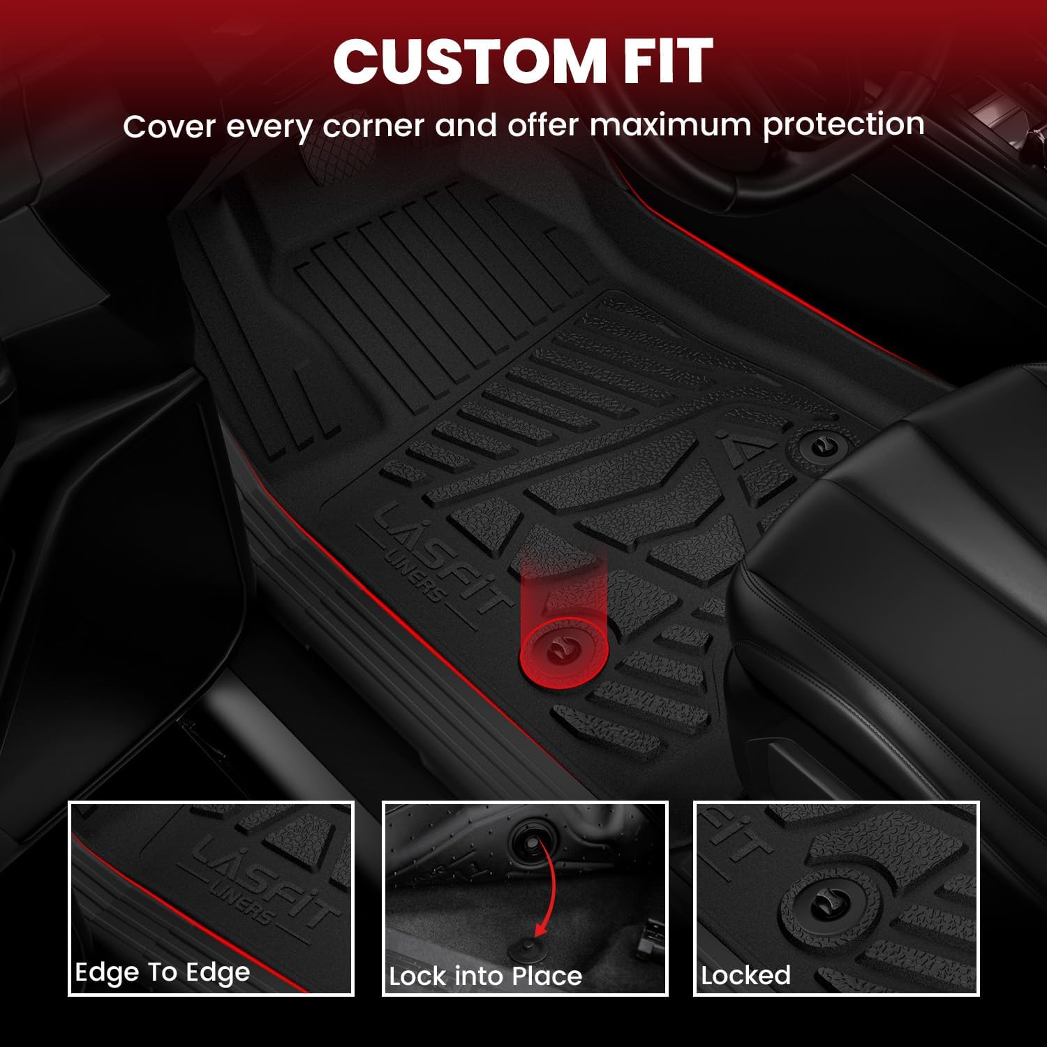 LASFIT Floor Mats 2019-2025 2026 for Ram 2500/3500 Crew Cab Bench Seat, Not for Bucket Seat or Model with PTO KIT or 4X4 Shifter, All Weather TPE Custom Fit Car Mats Floor Liners 1st & 2nd Row, Black