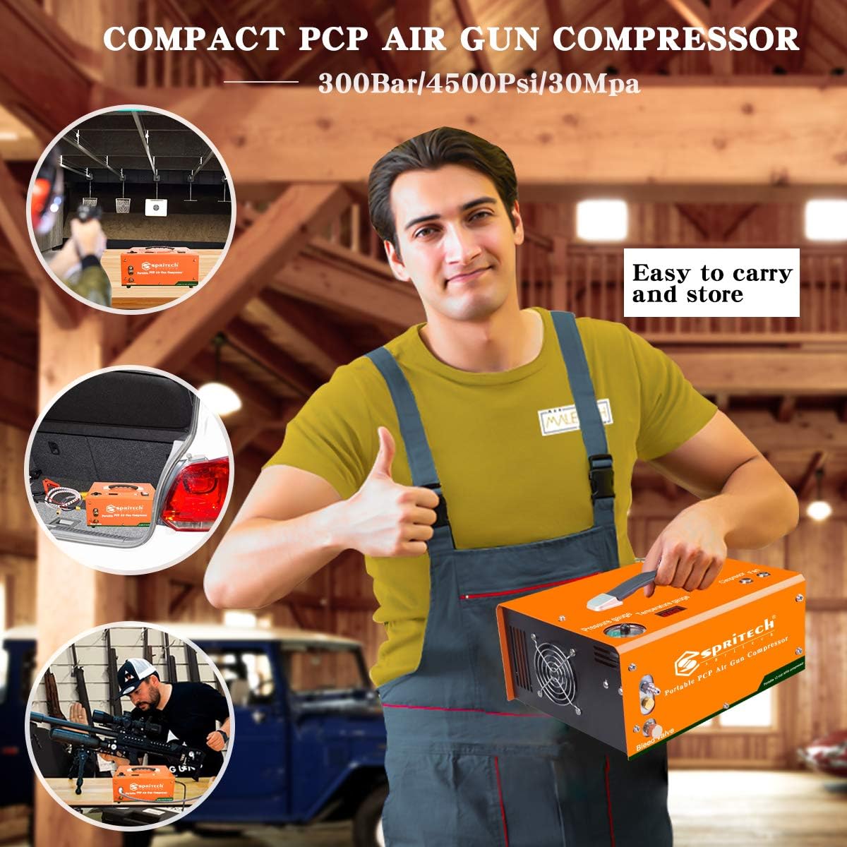 PCP Air Compressor,Auto-shutoff 4500Psi/30Mpa Oil/Water-Free Set-pressure Air Gun and Paintball Tank Pump with Water/Oil Separator,Built-in Power Adapter(110V AC or 12V Car Battery)