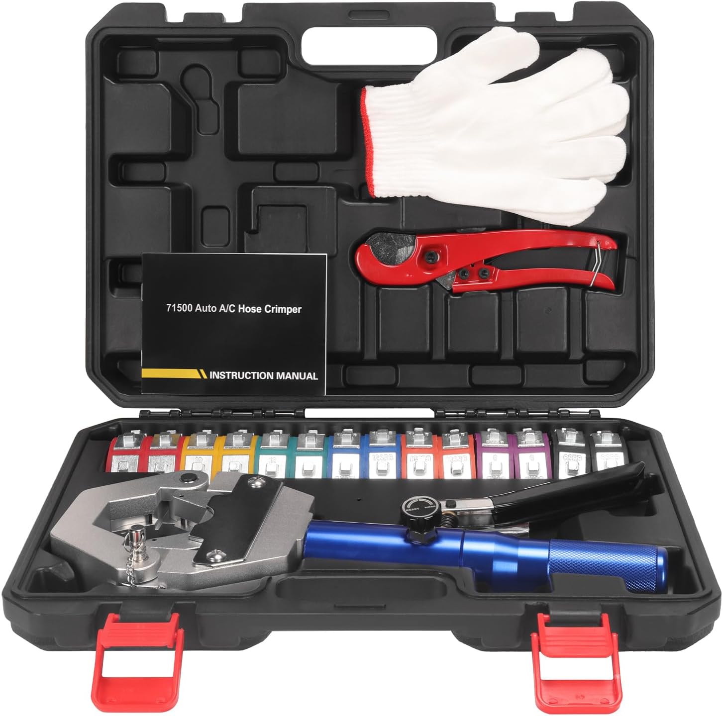 Hydraulic Hose Crimper AC Crimping Tool with Snap-On 7 Dies Manual Handheld Hydra-Krimp for AC Hose, Auto A/C Line, Air Conditioning Repair Tool(71500)